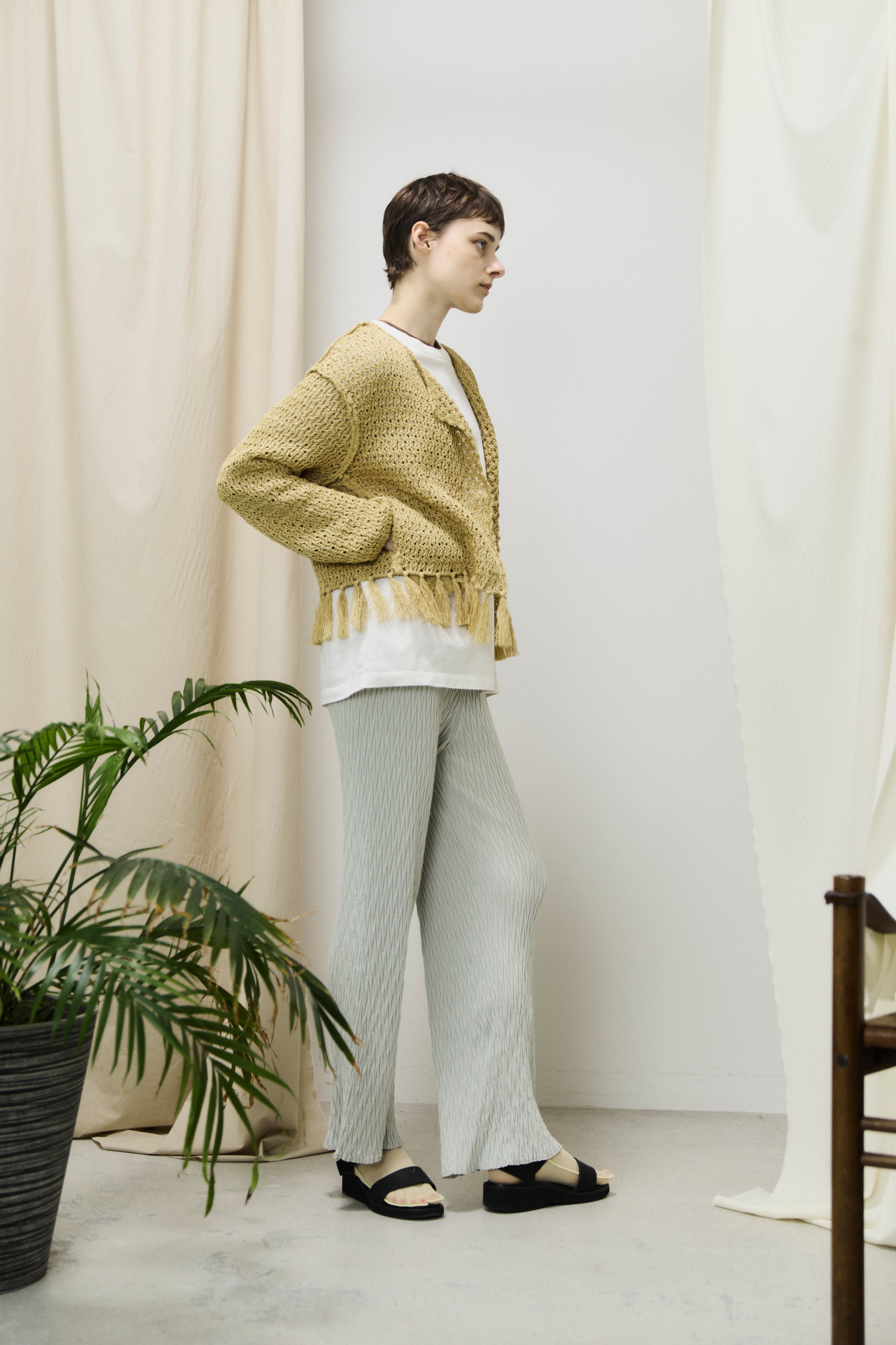 double honeycomb mesh fringed cardigan
