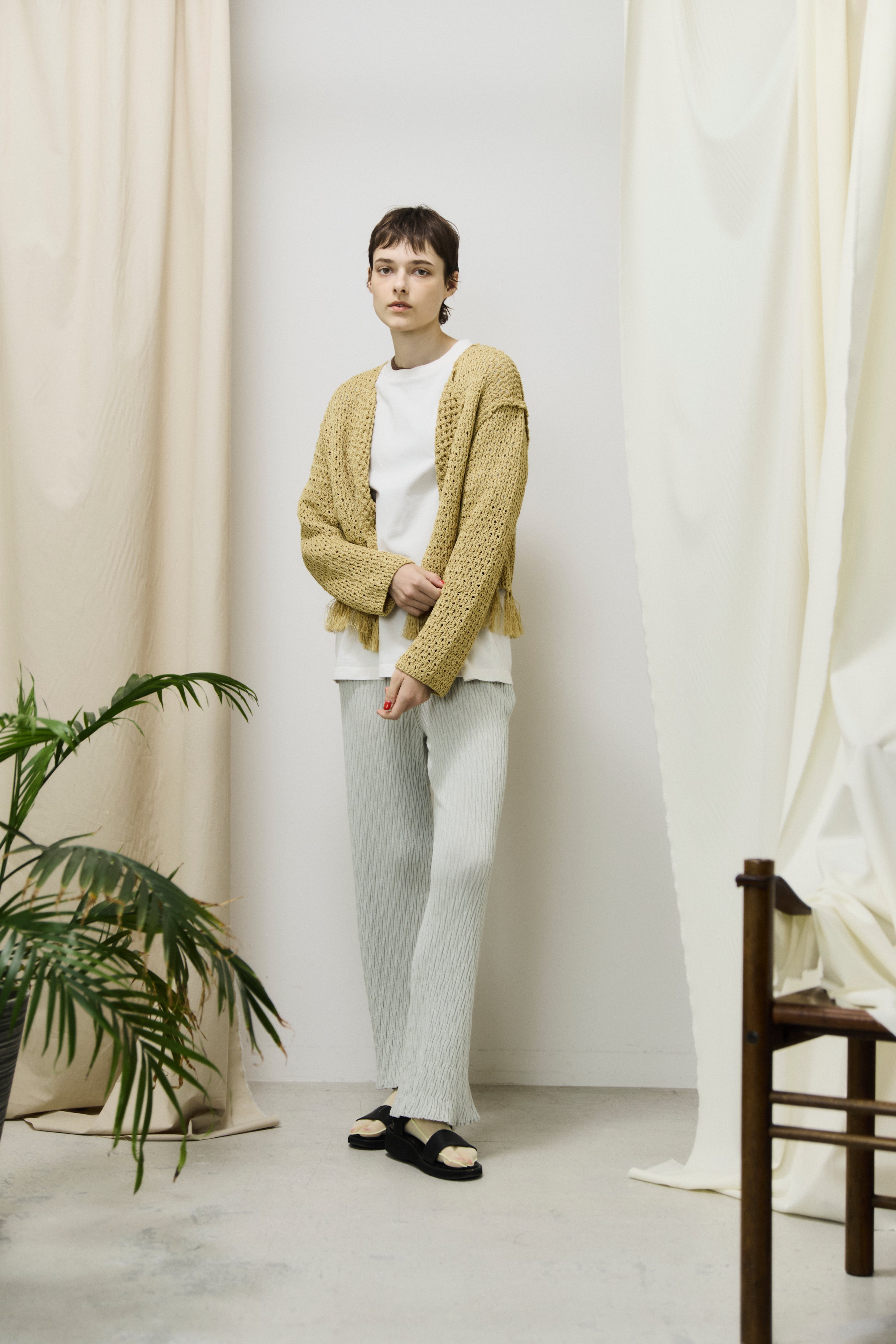 high twist cotton links-pattern ribbed-knit pants