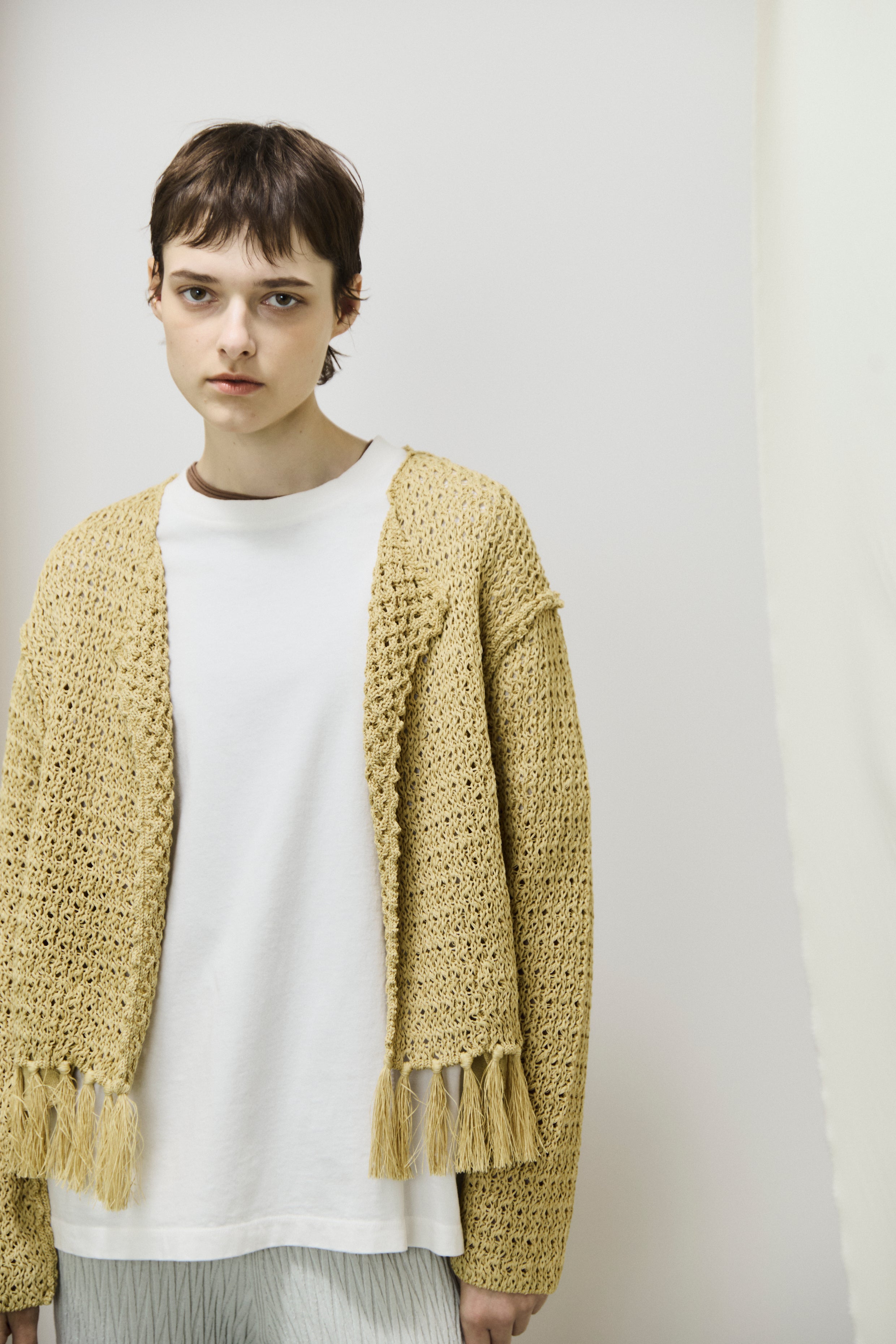 double honeycomb mesh fringed cardigan