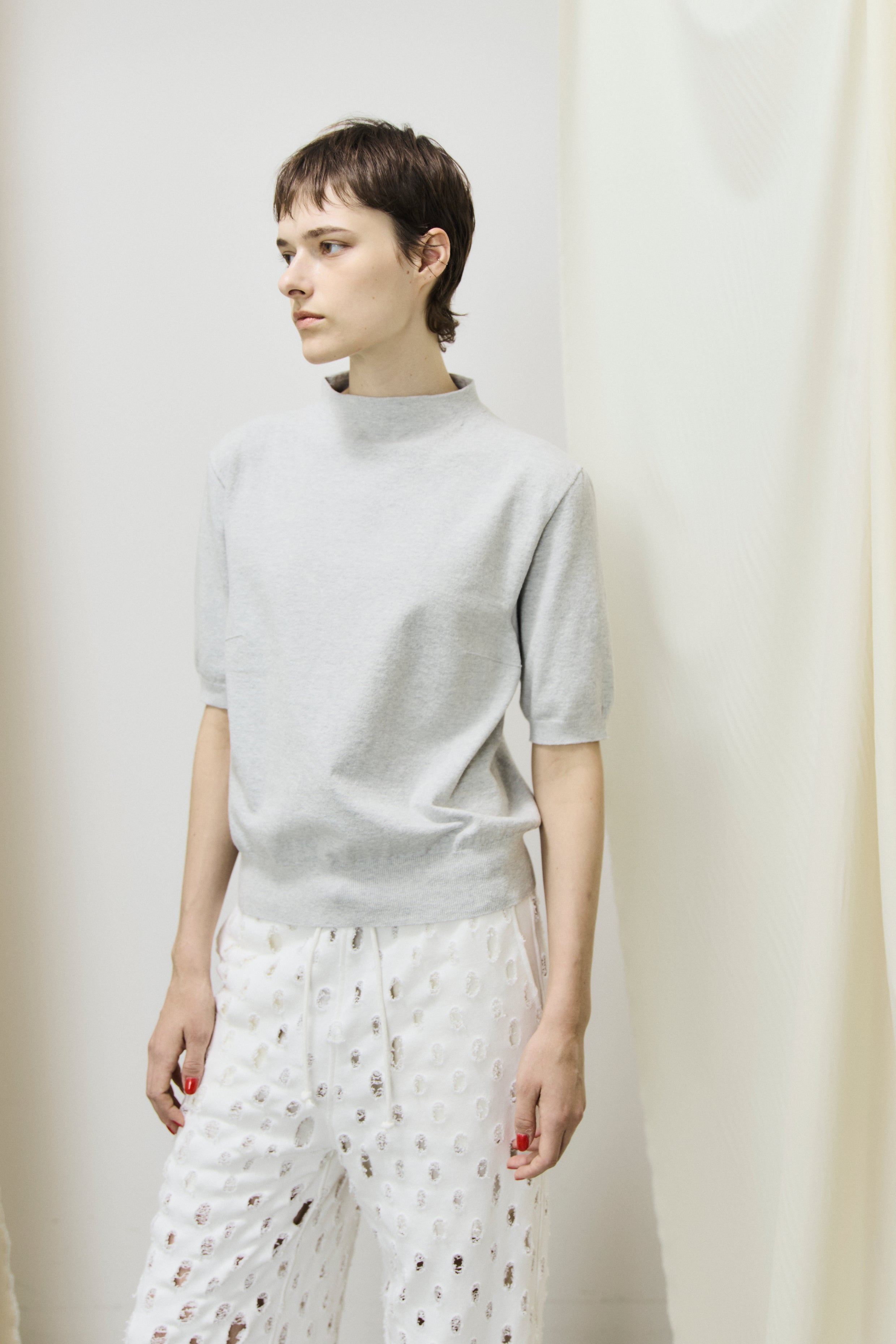 stretch organic cotton bottle-neck sweater