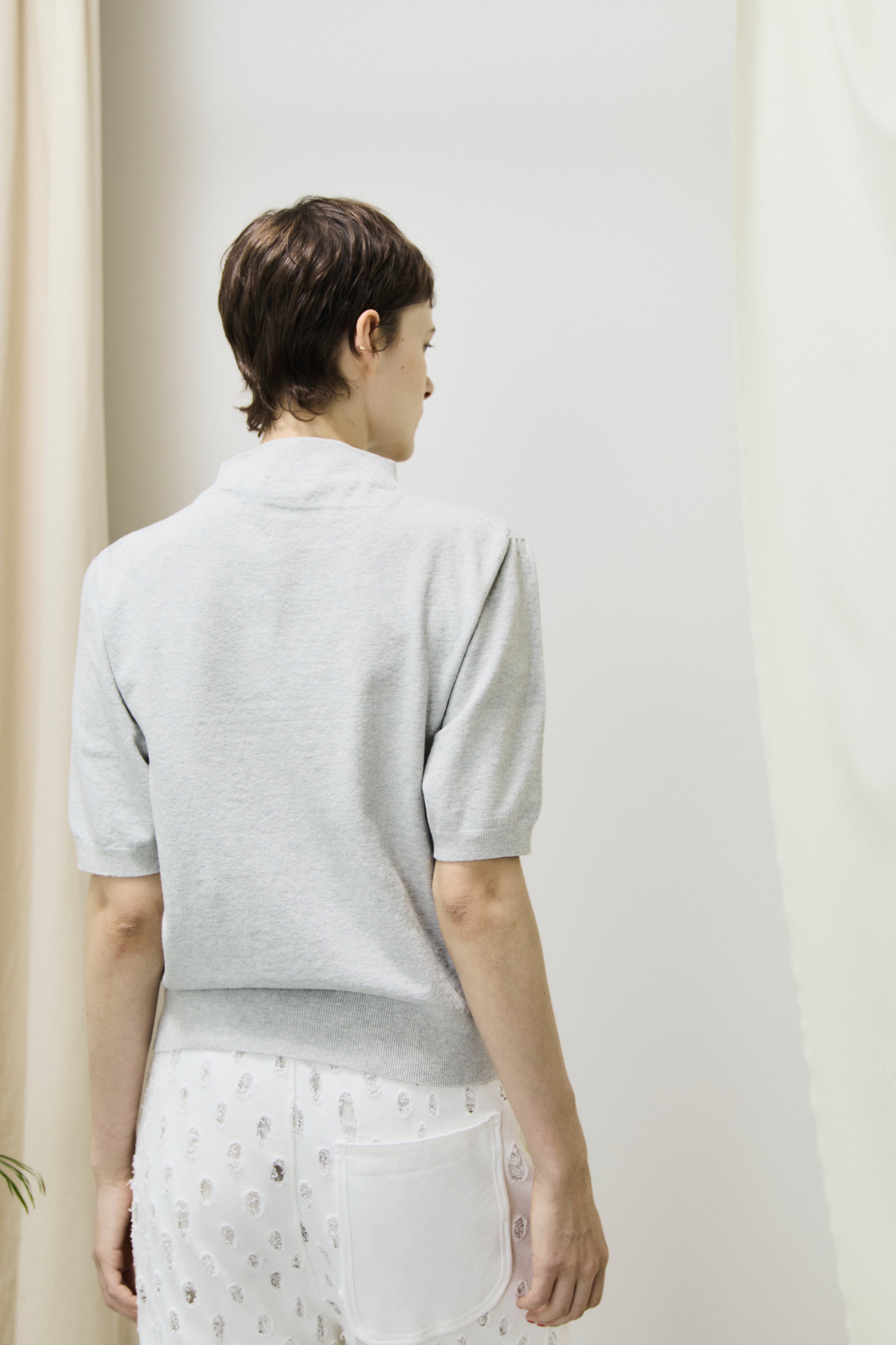 stretch organic cotton bottle-neck sweater