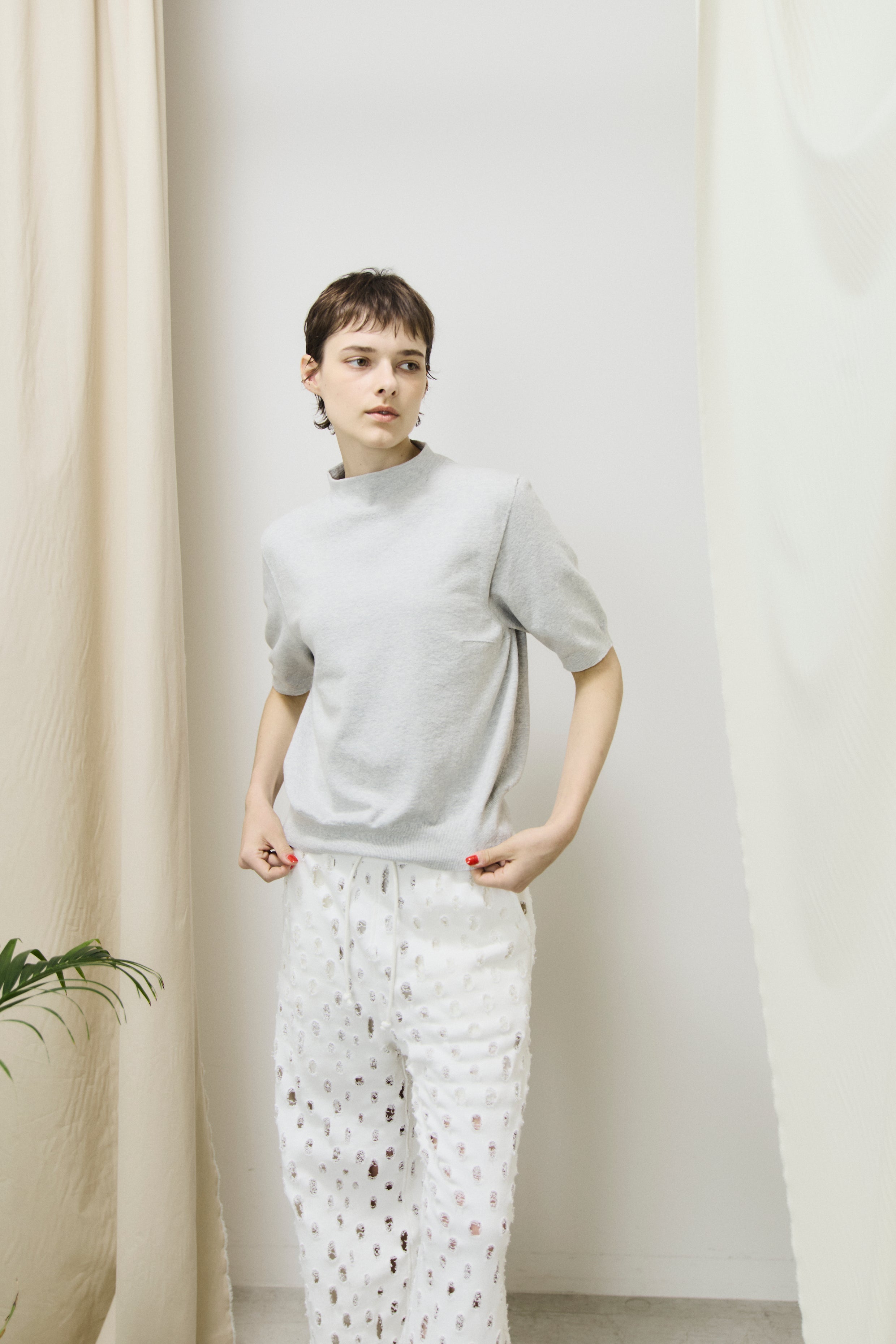 stretch organic cotton bottle-neck sweater