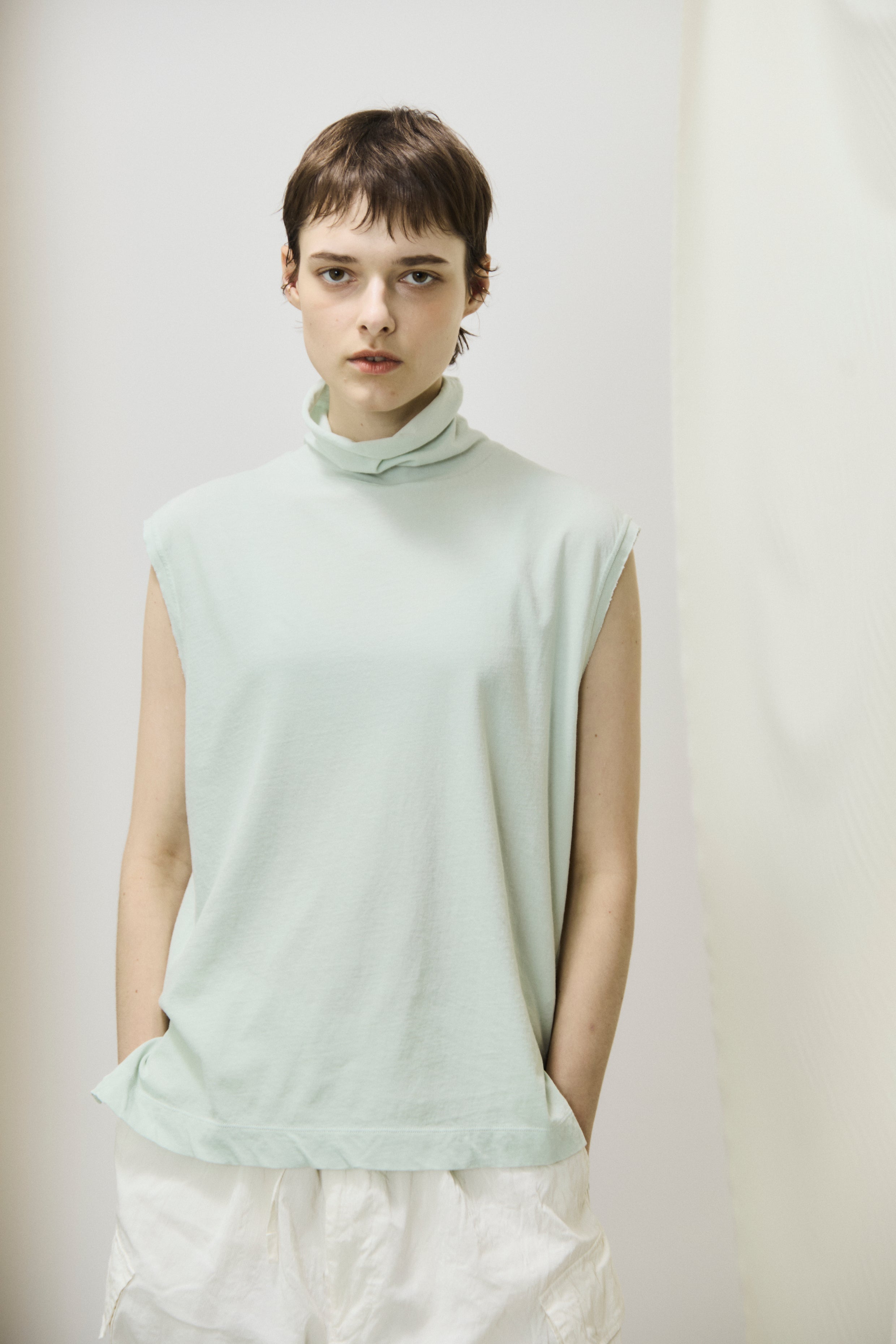 twisted cotton jersey high-neck sleeveless Tee