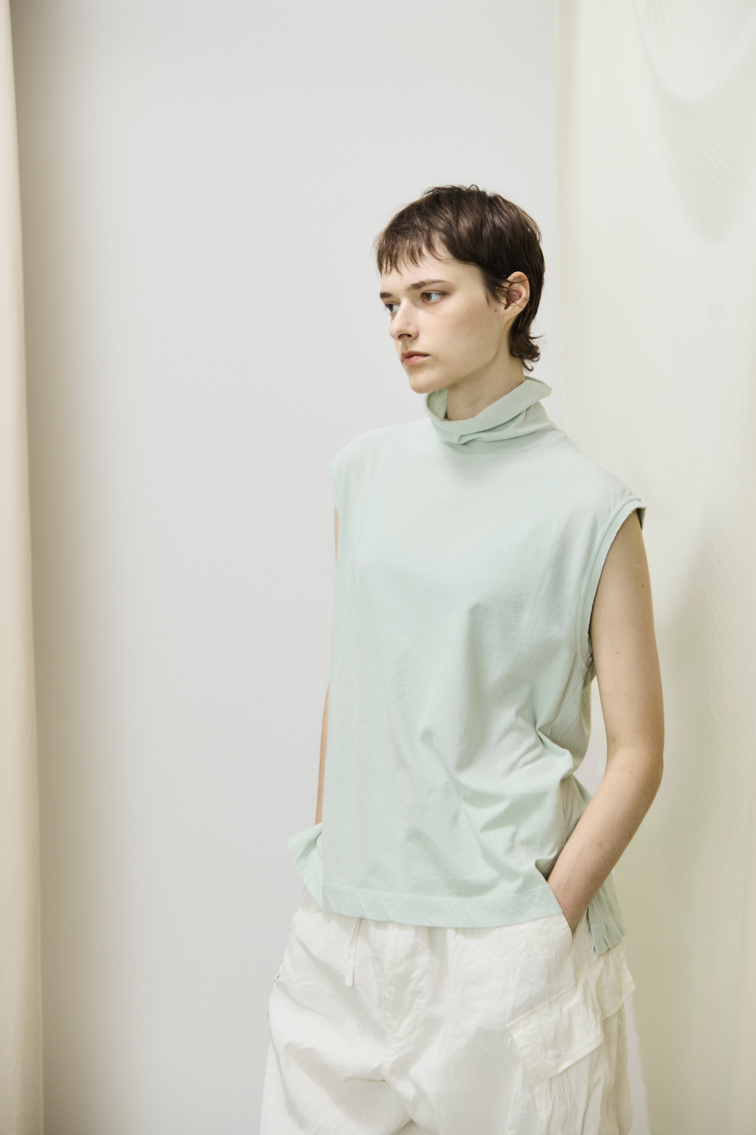 twisted cotton jersey high-neck sleeveless Tee