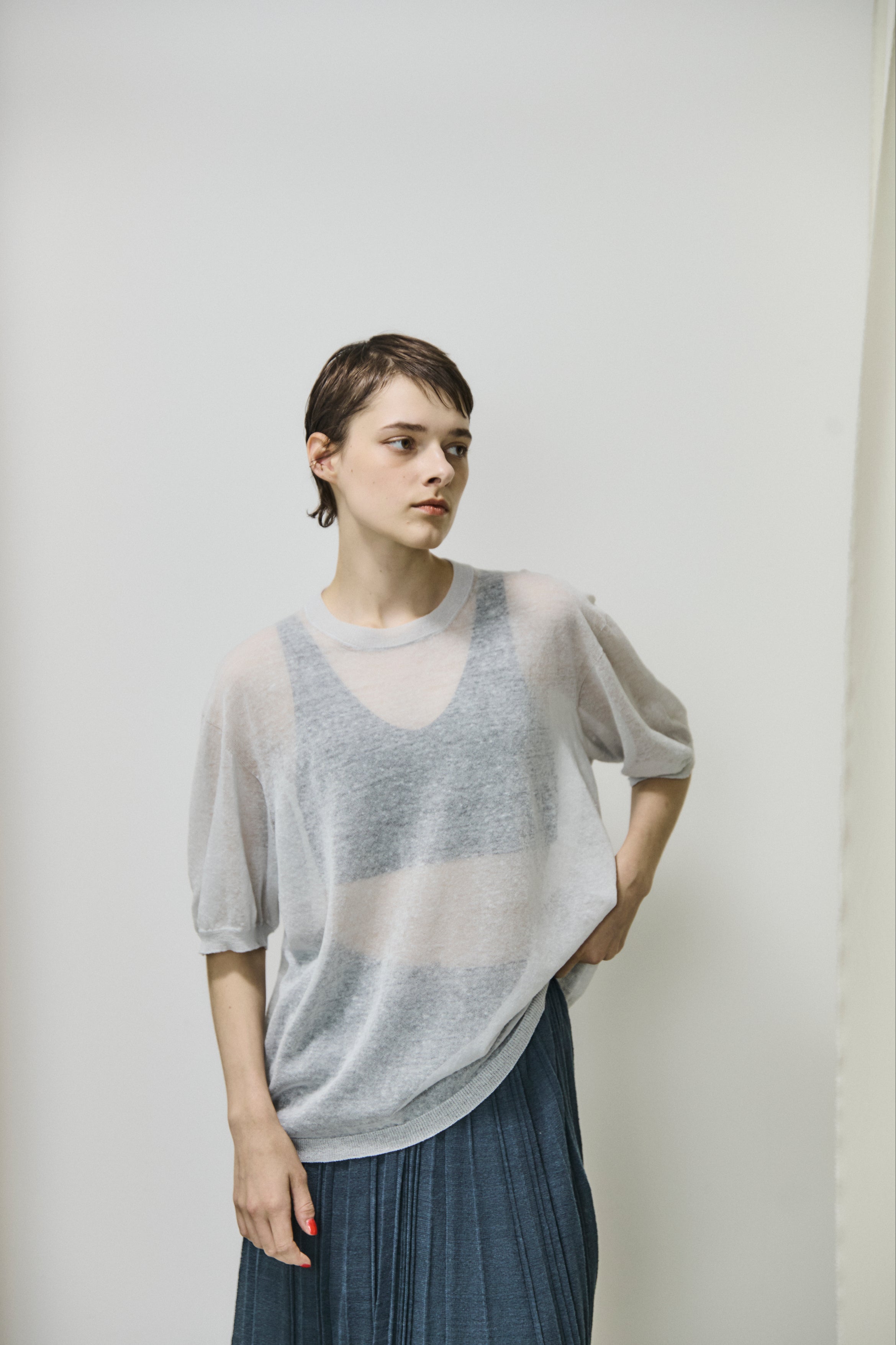high-count linen oversized knit-Tee