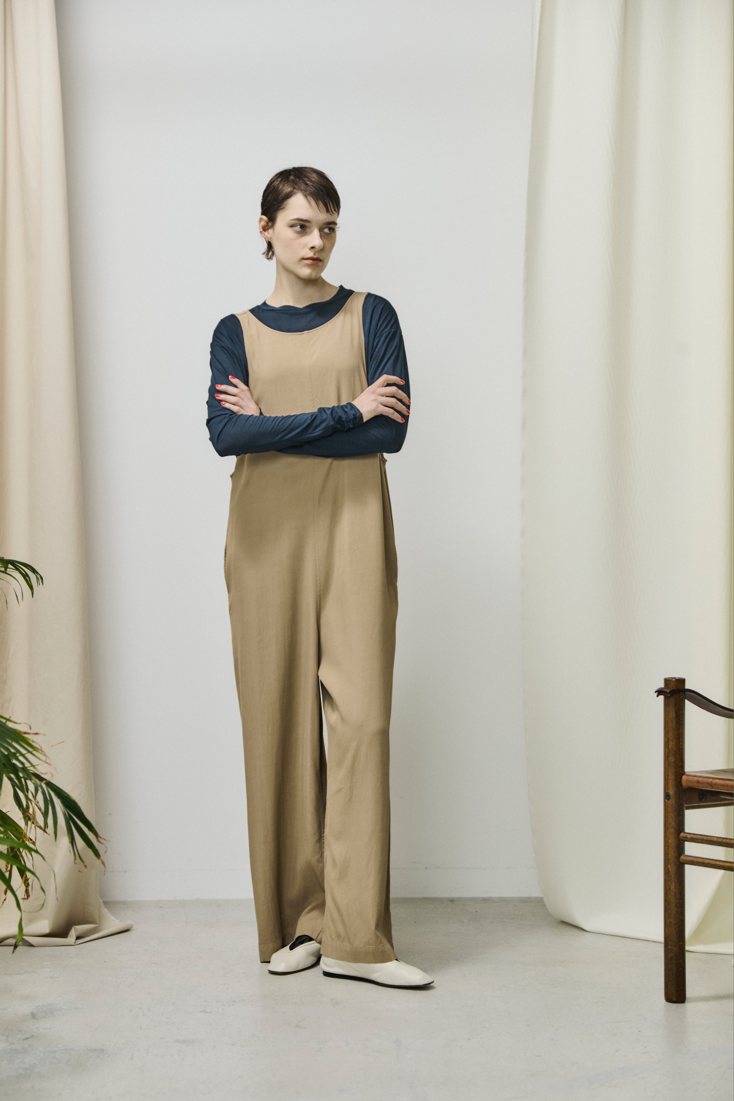 viscose gabardine wide-leg all in one