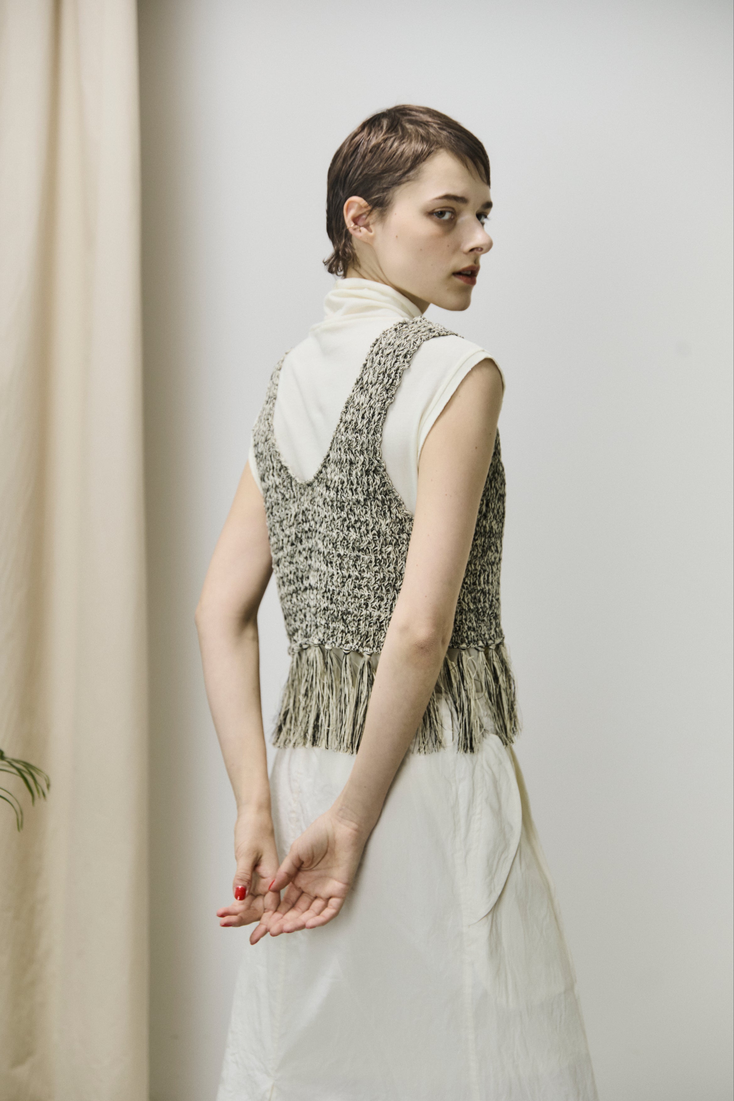 double honeycomb mesh fringed top