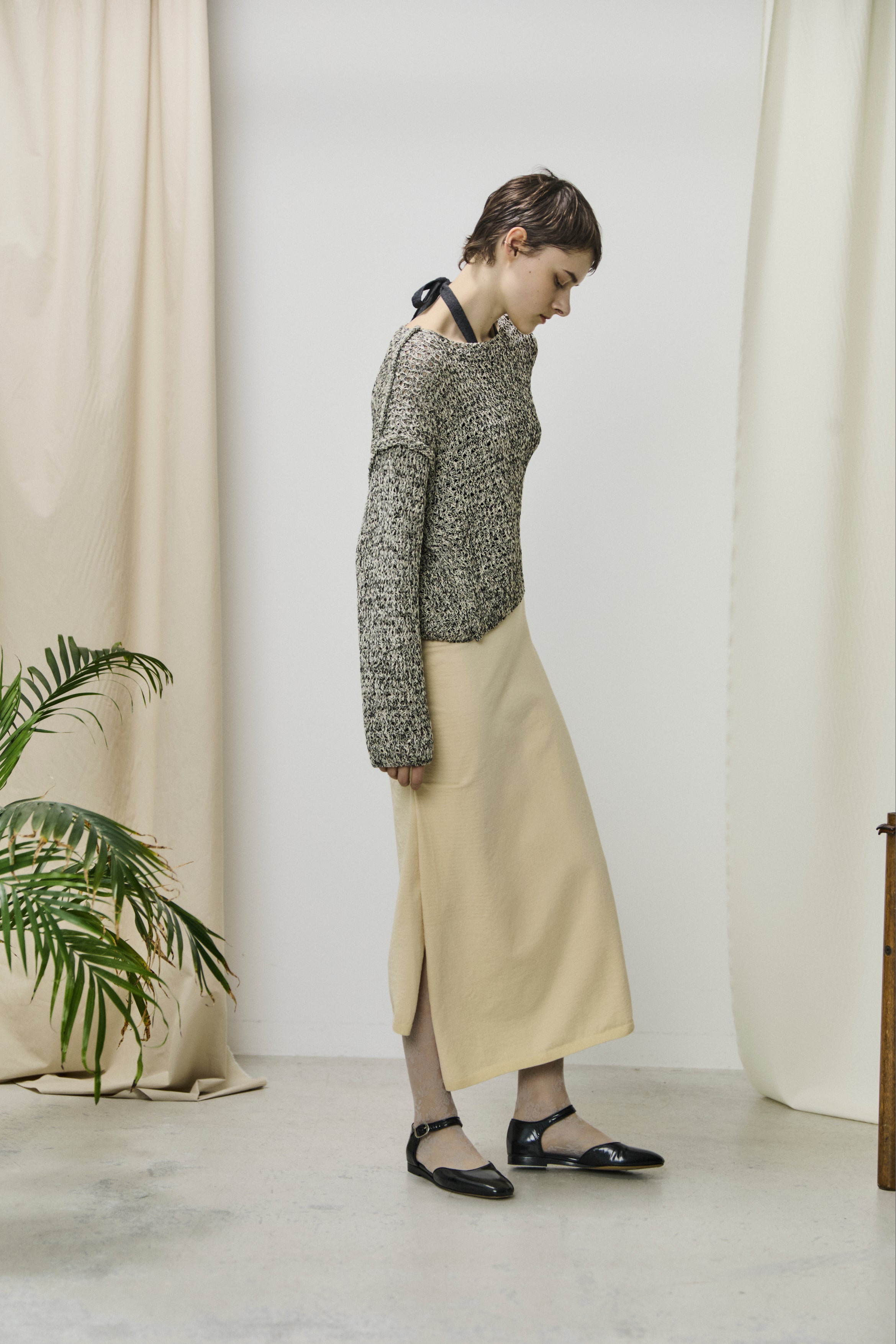 stretch organic cotton midi skirt