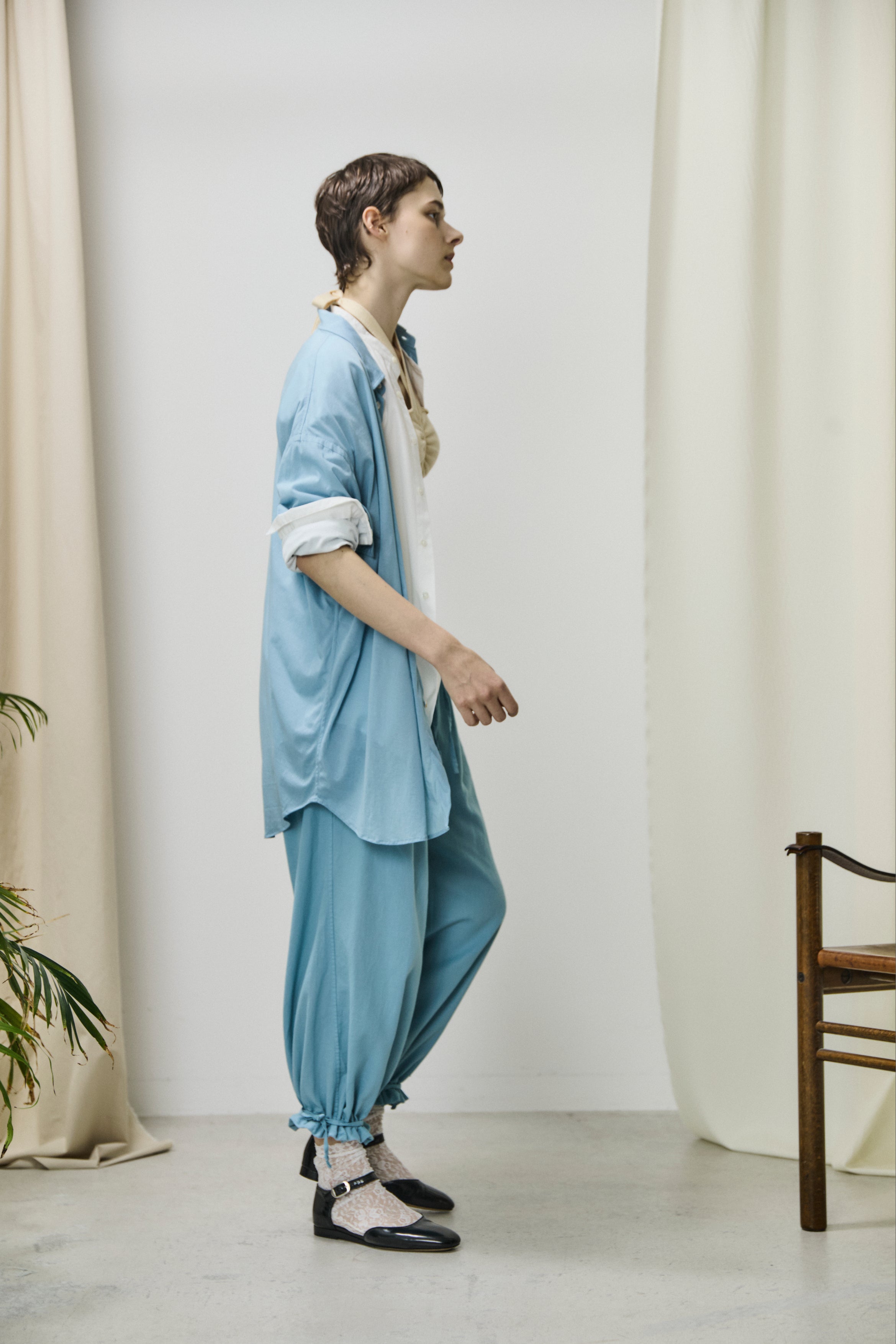 egyptian cotton panama drawstring wide-leg pants