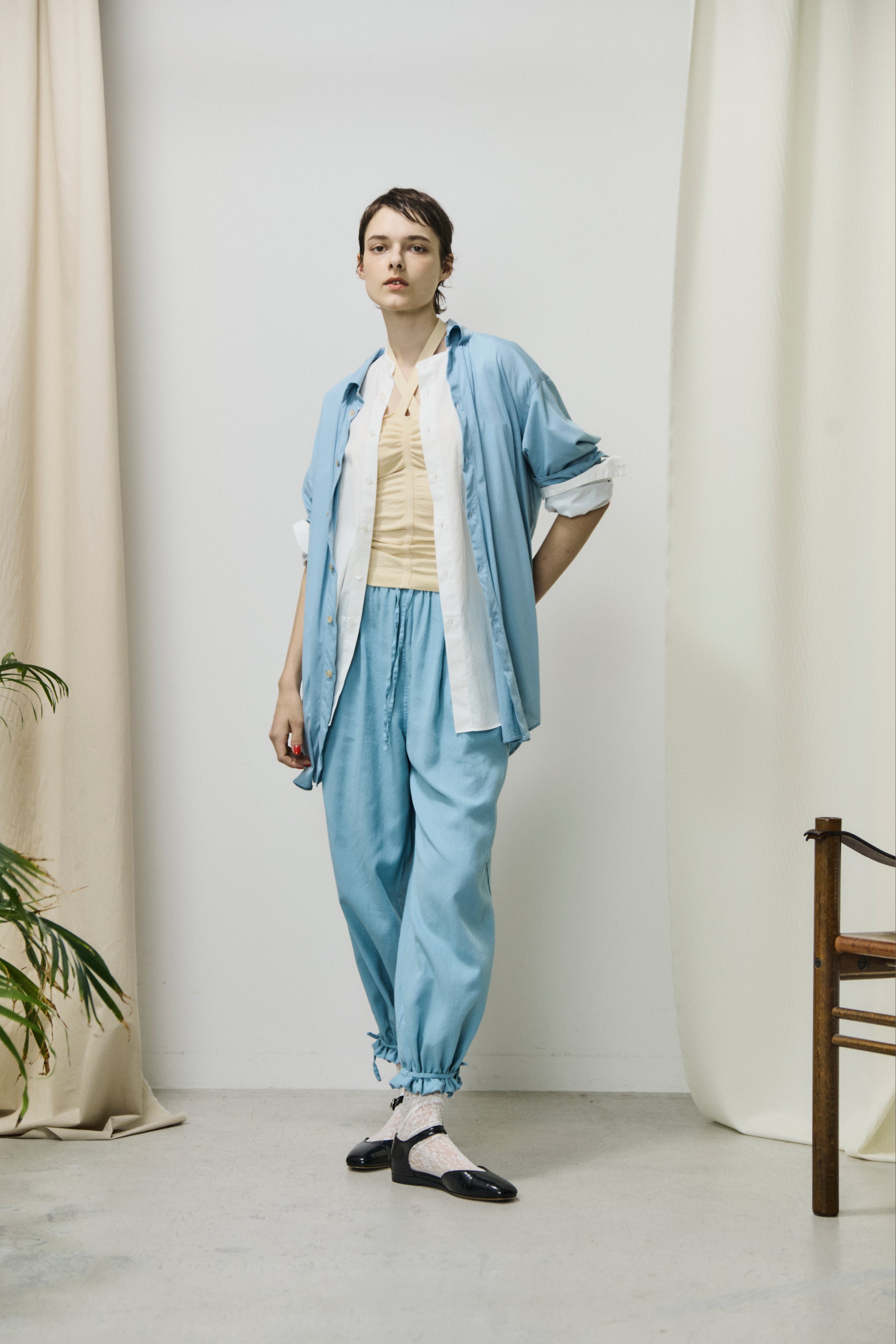 egyptian cotton panama drawstring wide-leg pants