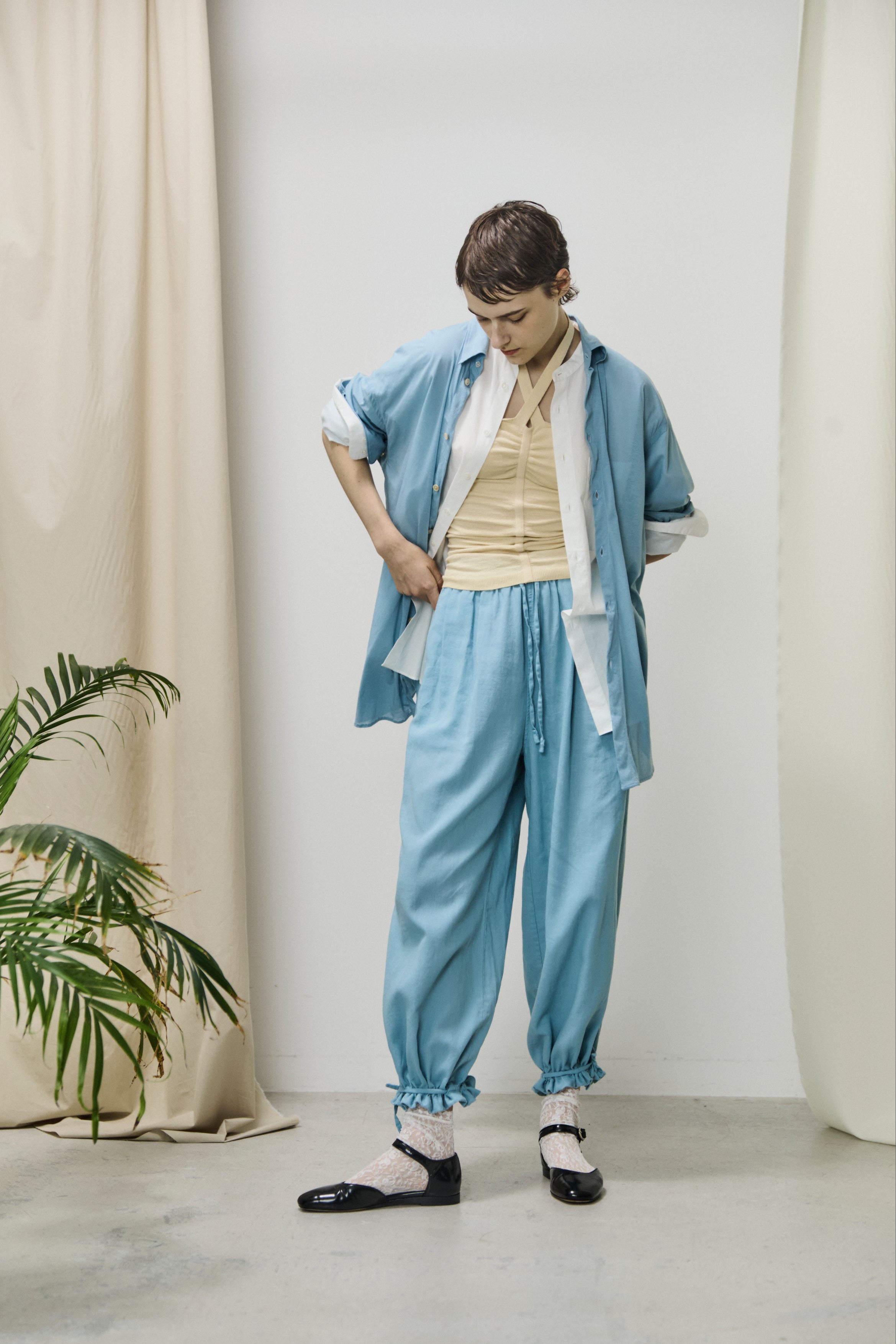 egyptian cotton panama drawstring wide-leg pants