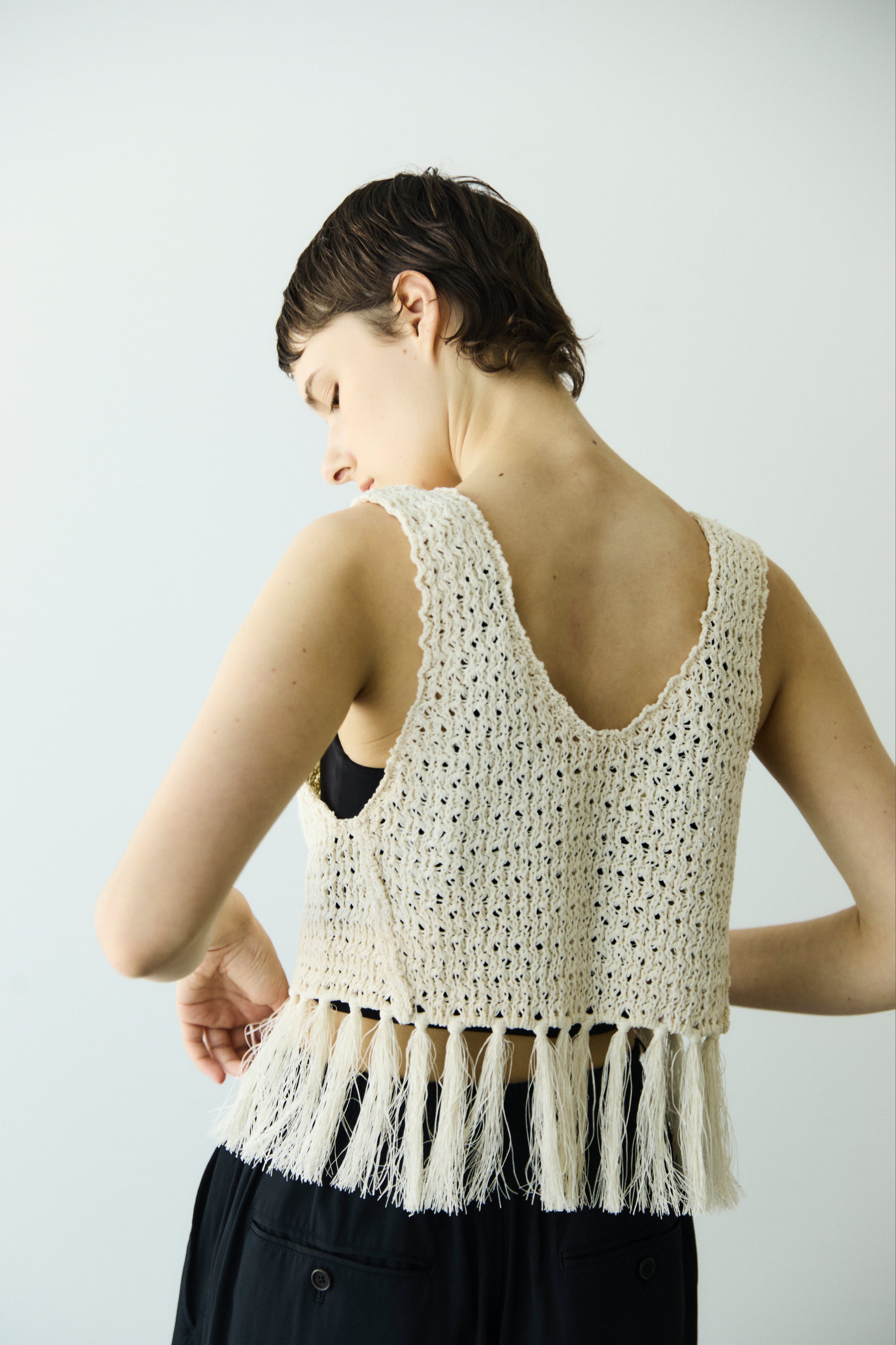 double honeycomb mesh fringed top