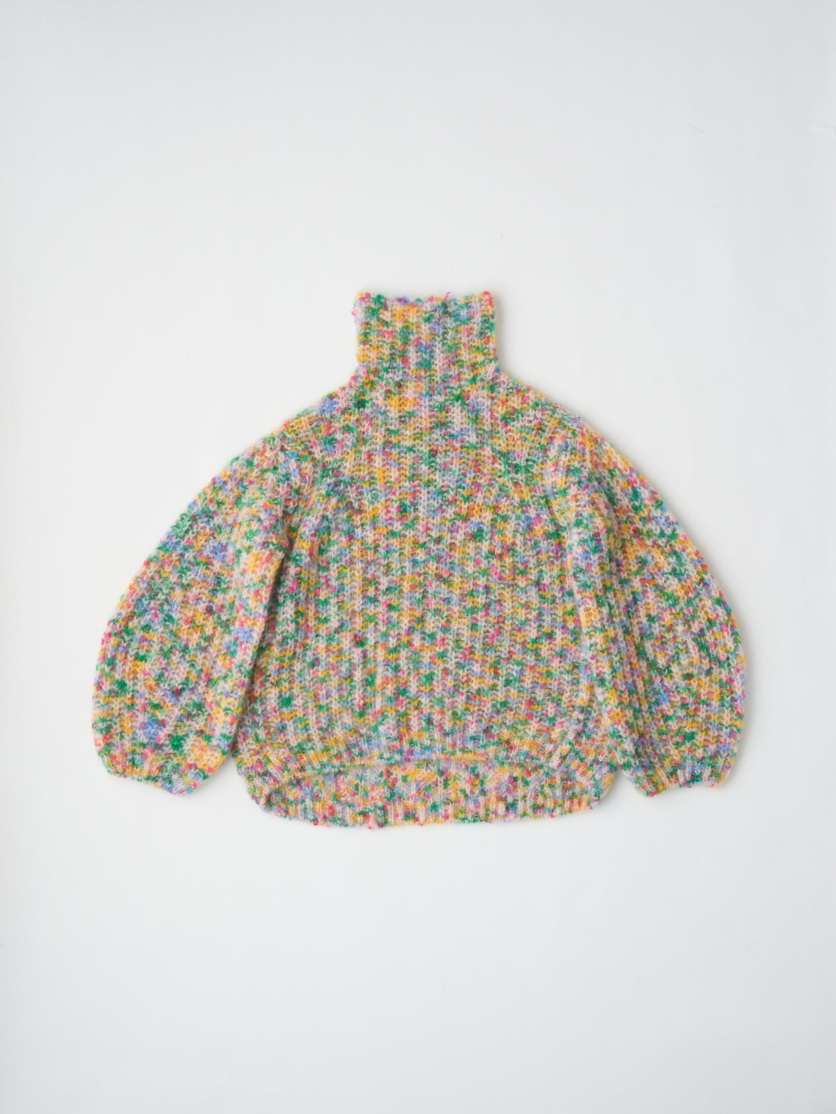 SUPERKID MOHAIR & COTTON NEP YARN RIBBED-KNIT HIGH-NECK P/O