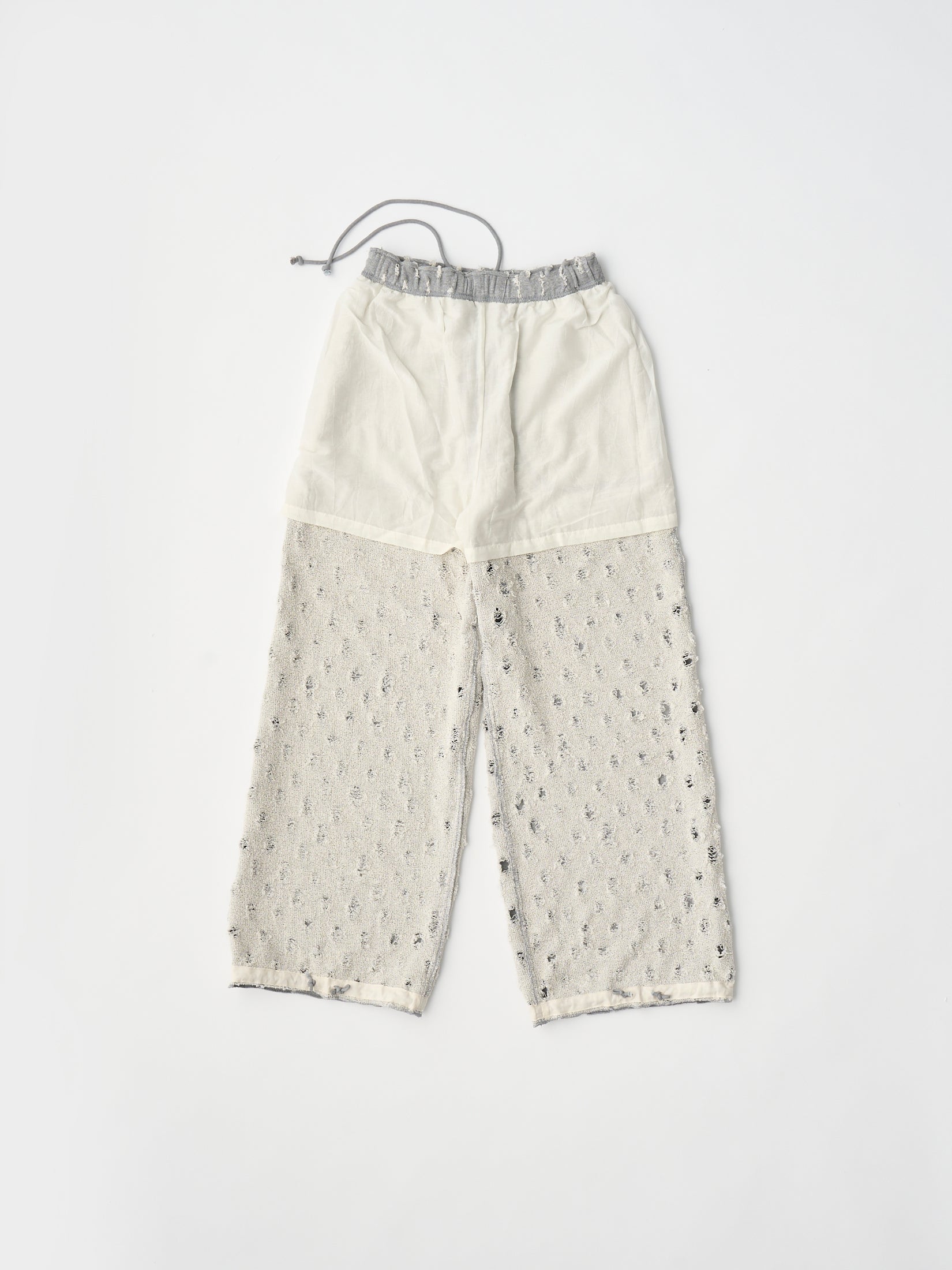 ripped-mesh cotton terry wide-leg sweatpants