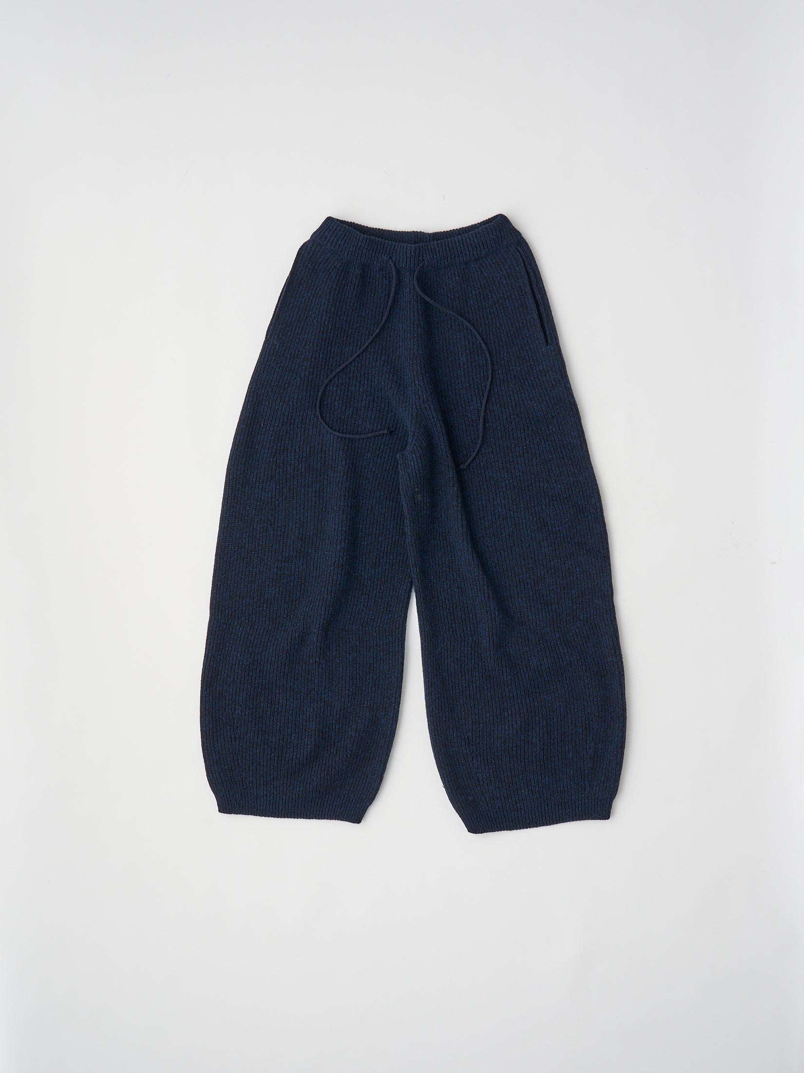 WOOLEN COTTON & EX.FINE LAMBS WOOL RIBBED-KNIT WIDE PANTS