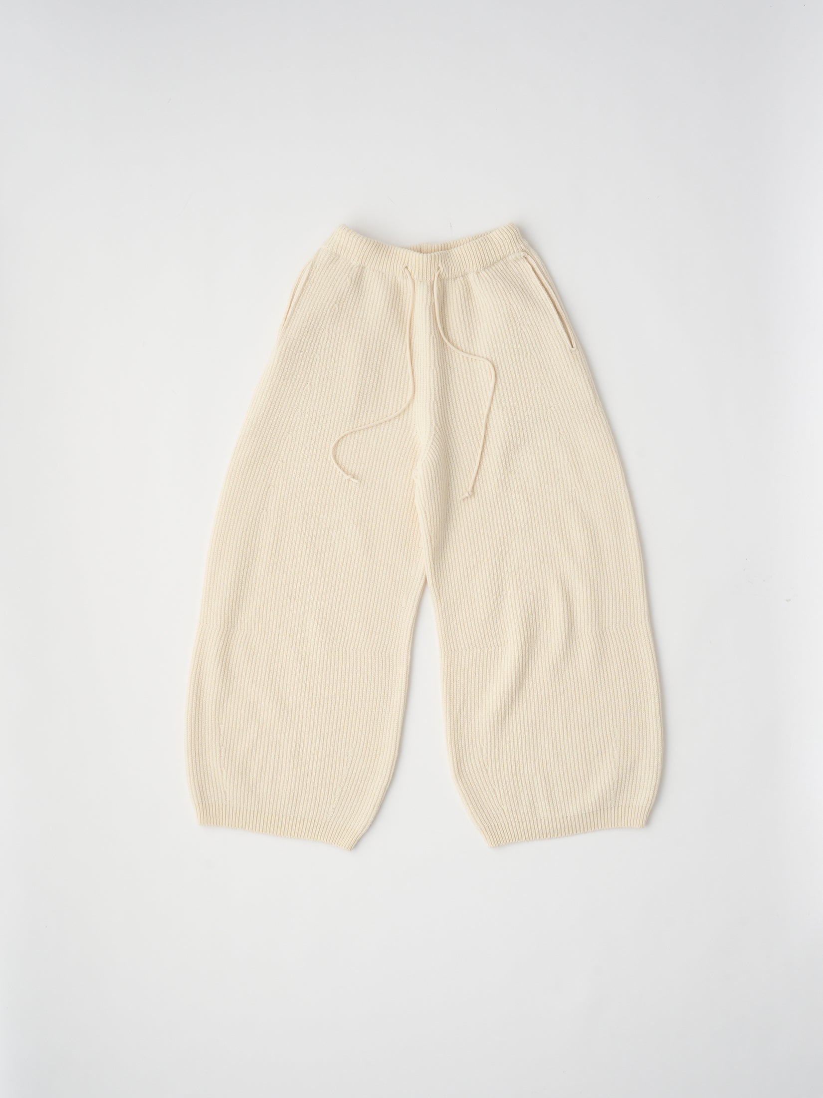 WOOLEN COTTON & EX.FINE LAMBS WOOL RIBBED-KNIT WIDE PANTS
