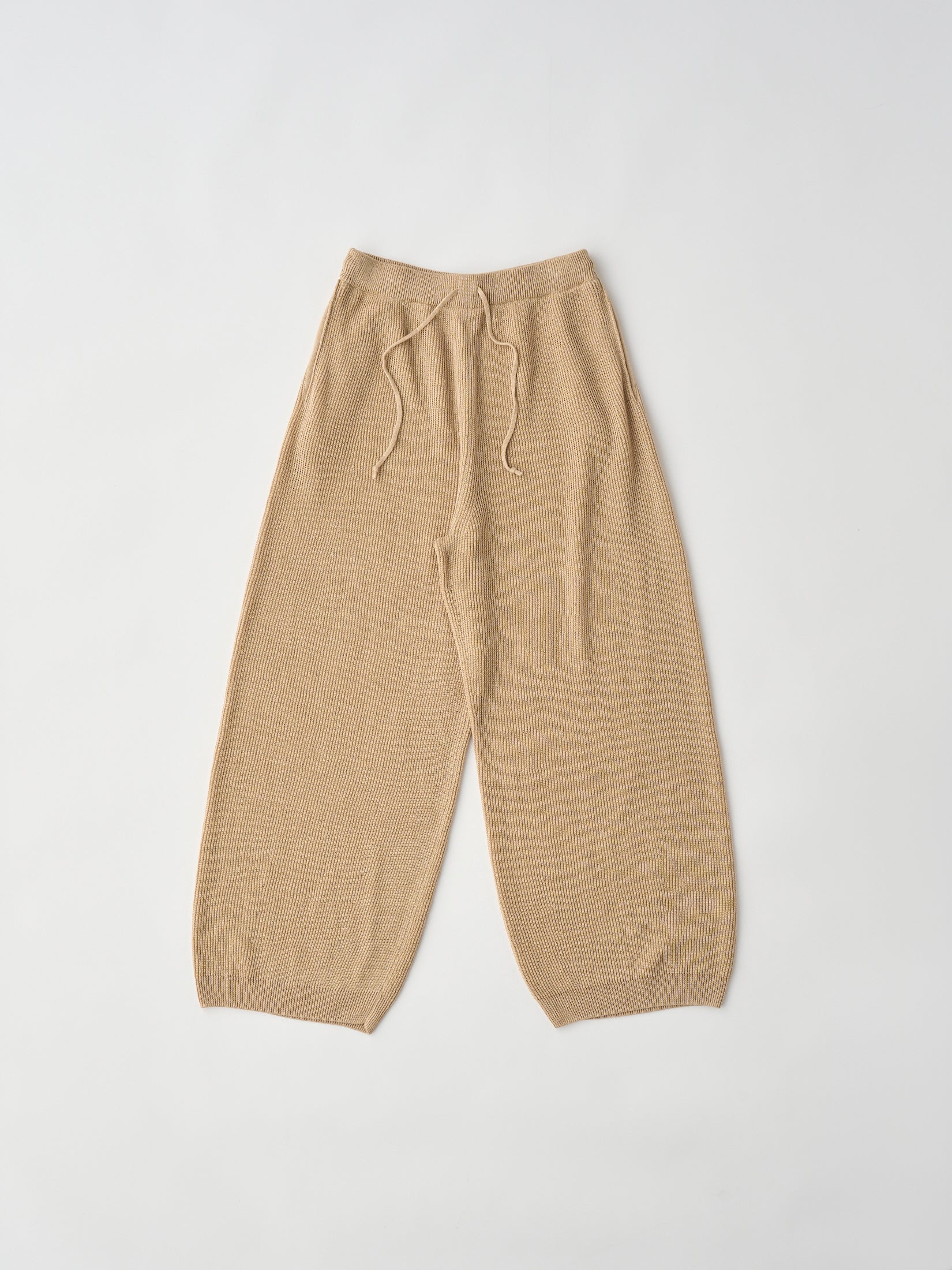 FRENCH LINEN RIBBED-KNIT WIDE-LEG PANTS