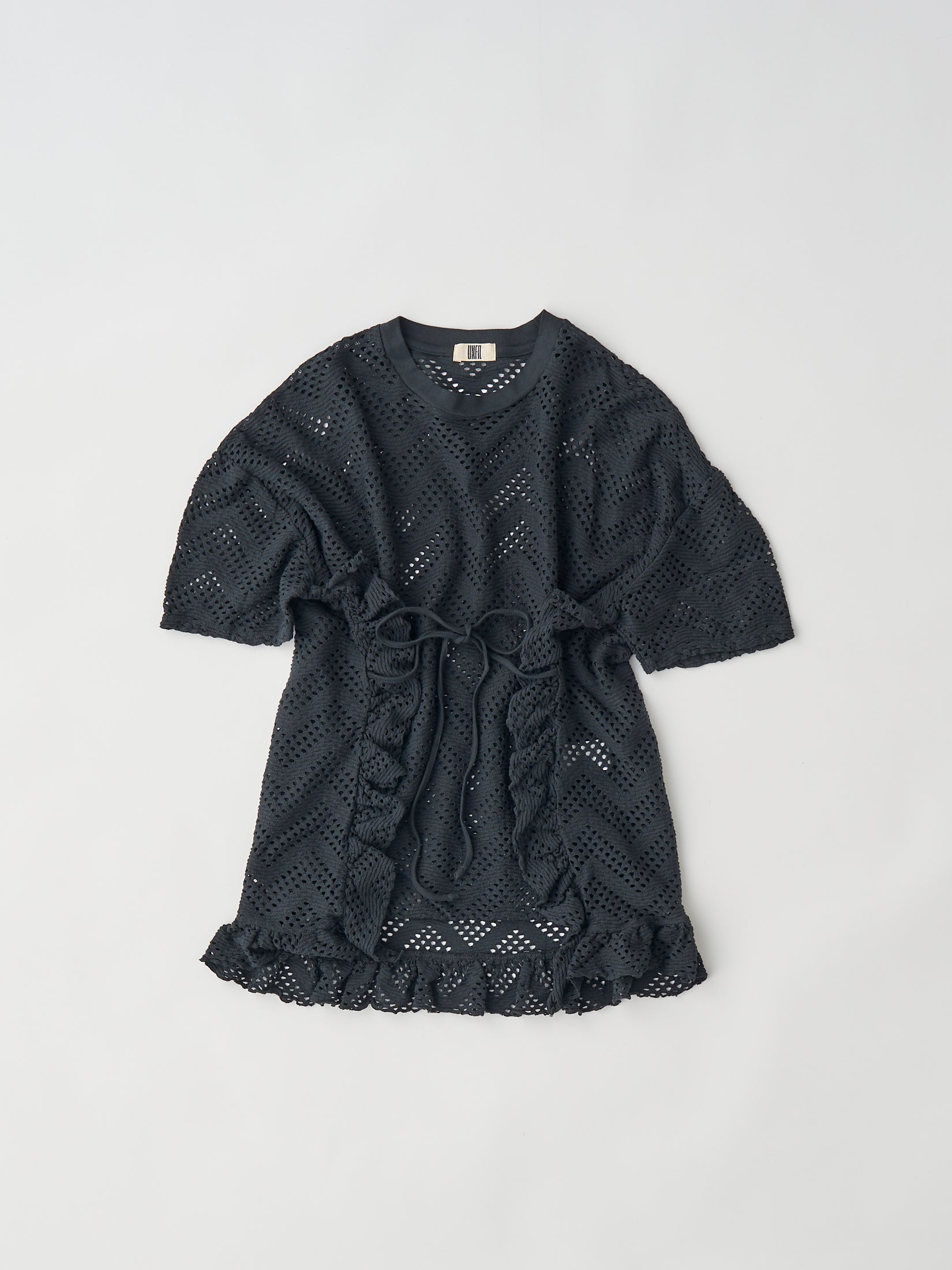 PATTERN MESH COTTON JERSEY RUFFLED TEE