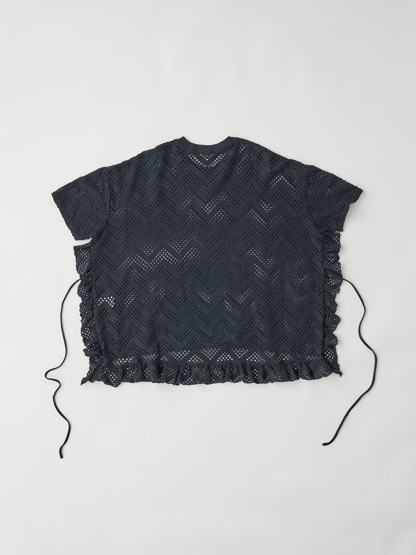 PATTERN MESH COTTON JERSEY RUFFLED TEE