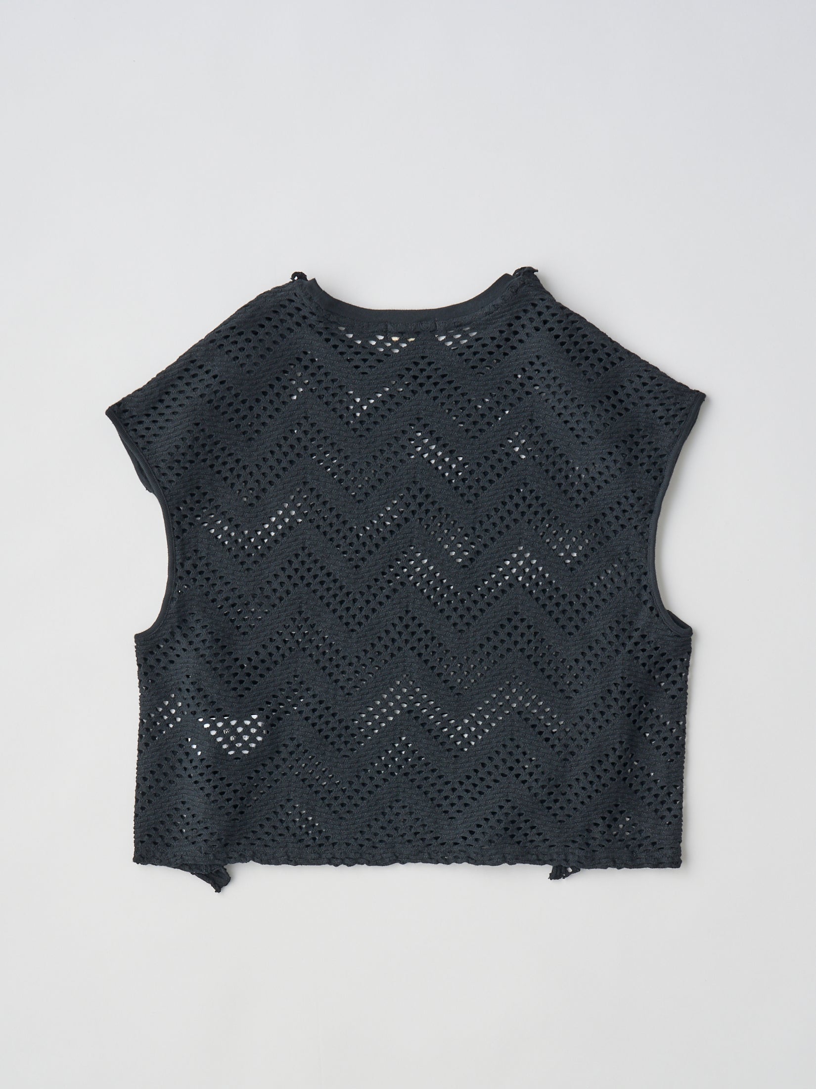 PATTERN MESH COTTON JERSEY RUFFLED SLEEVELESS TOP