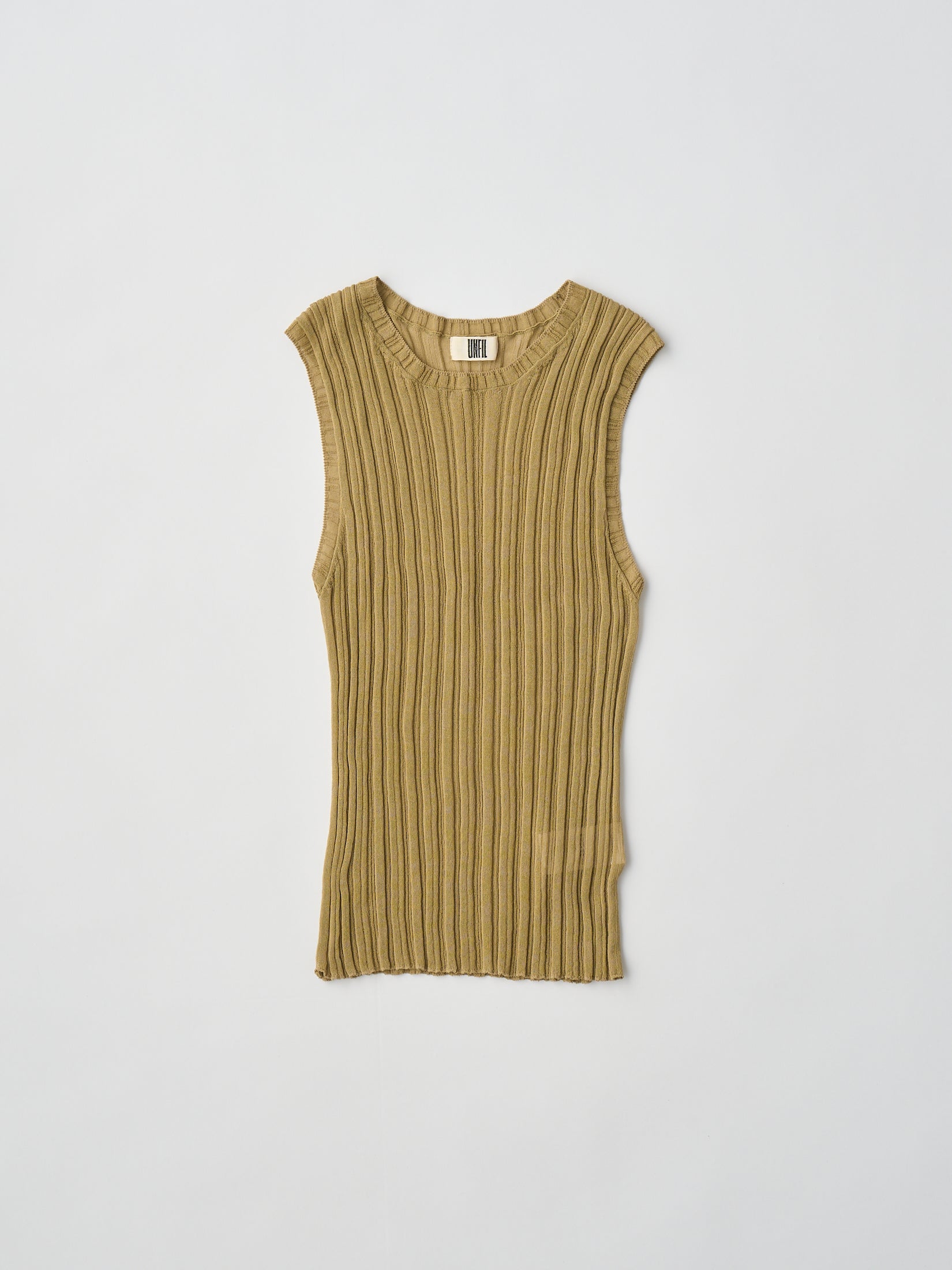 HIGH-TWISTED COTTON SHEER KNIT LAYERED SLEEVELESS TOP