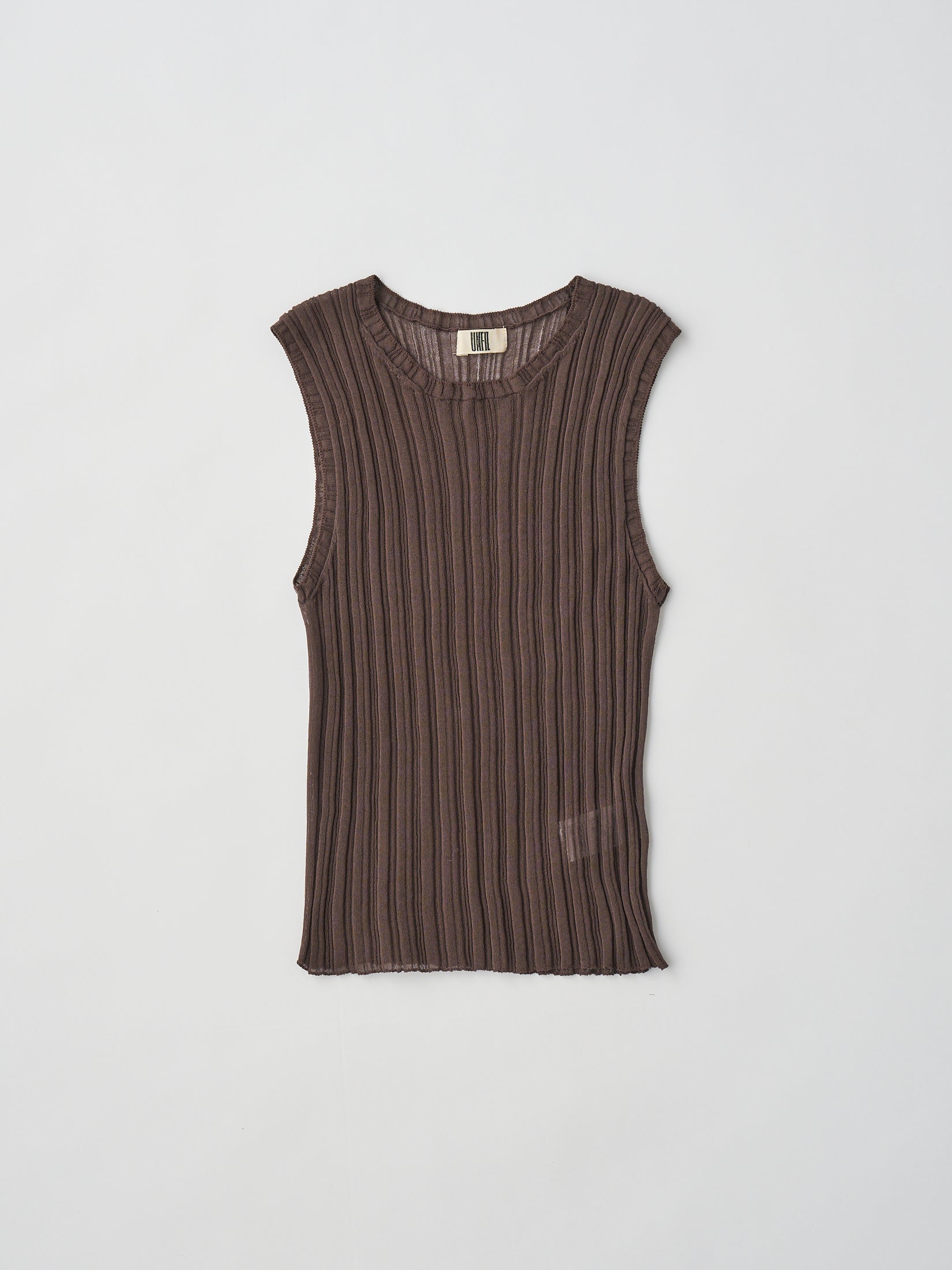 HIGH-TWISTED COTTON SHEER KNIT LAYERED SLEEVELESS TOP
