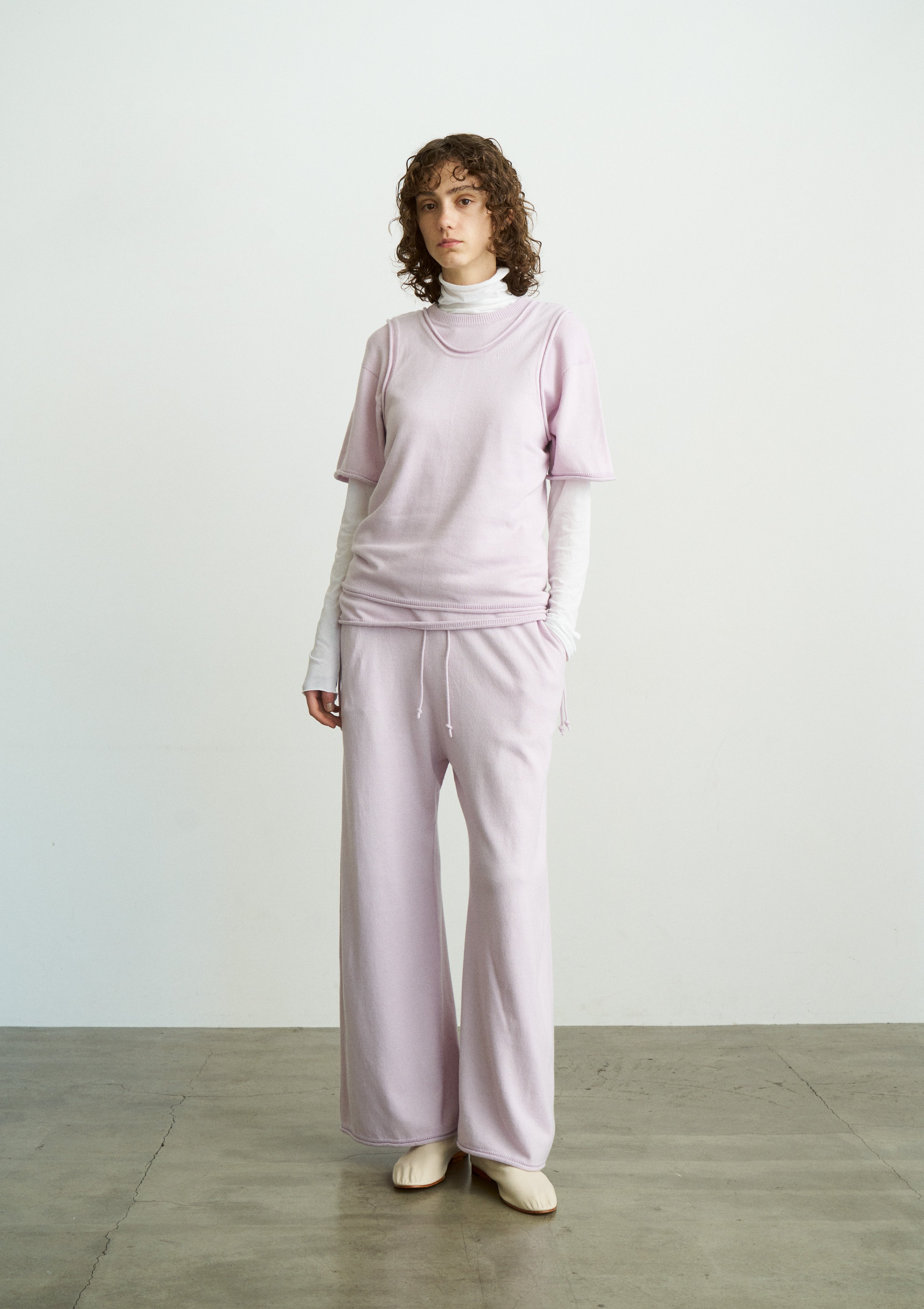 BRUSHED SILK COTTON WIDE STRAIGHT PANTS