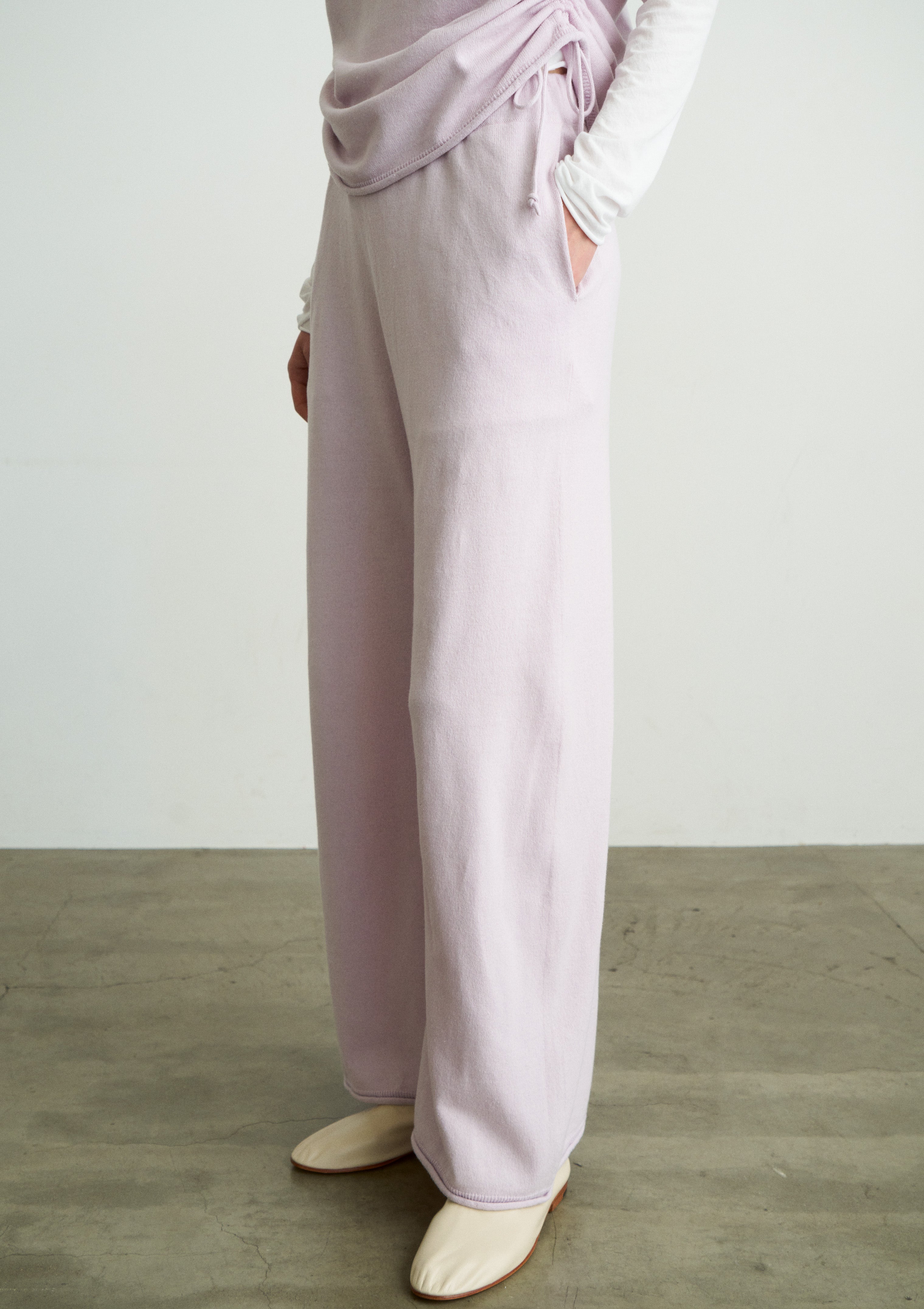 BRUSHED SILK COTTON WIDE STRAIGHT PANTS