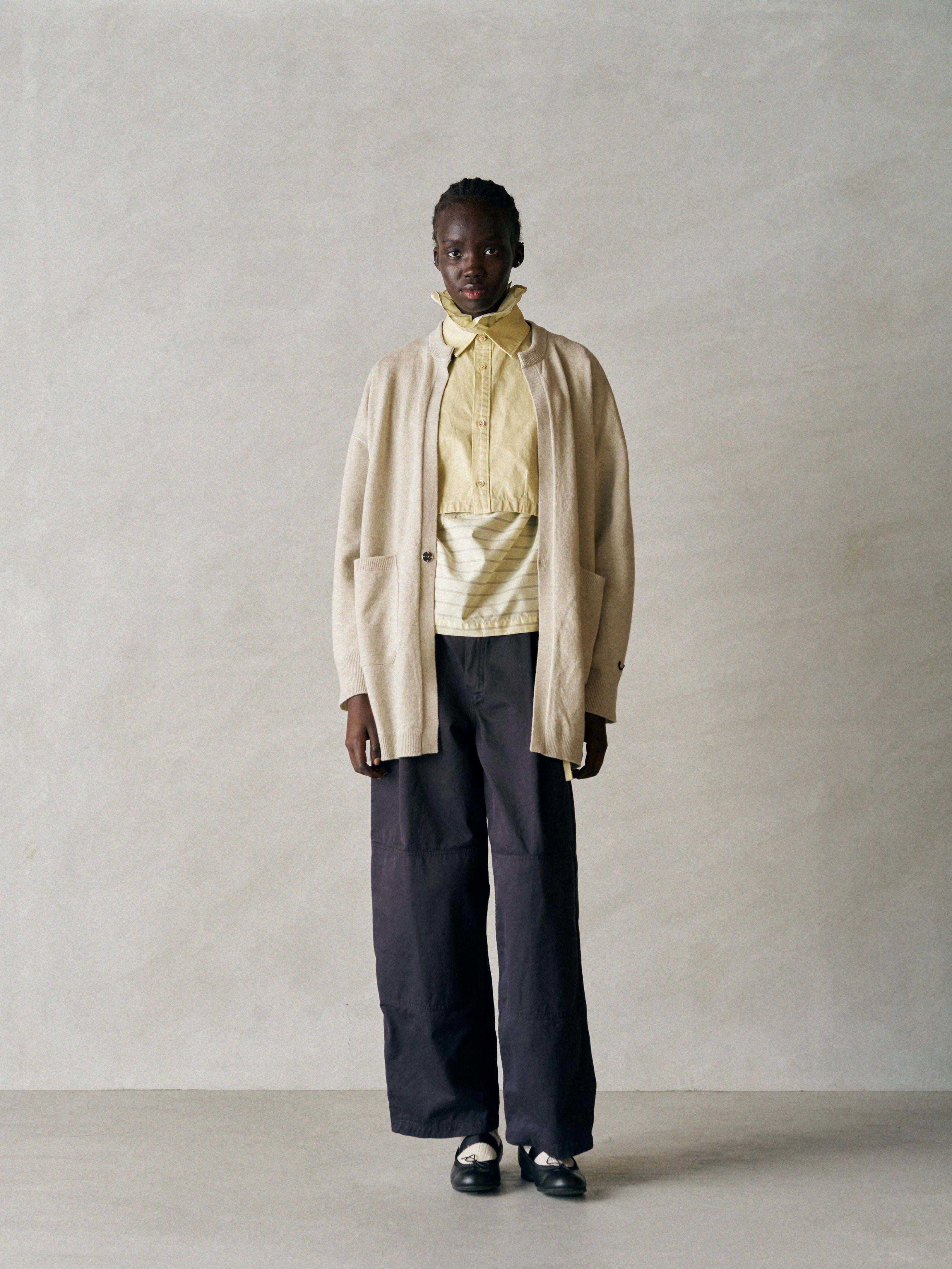 FINX COTTON × SLUB YARN MICRO BRUSHED SATIN DOUBLE KNEE PANTS