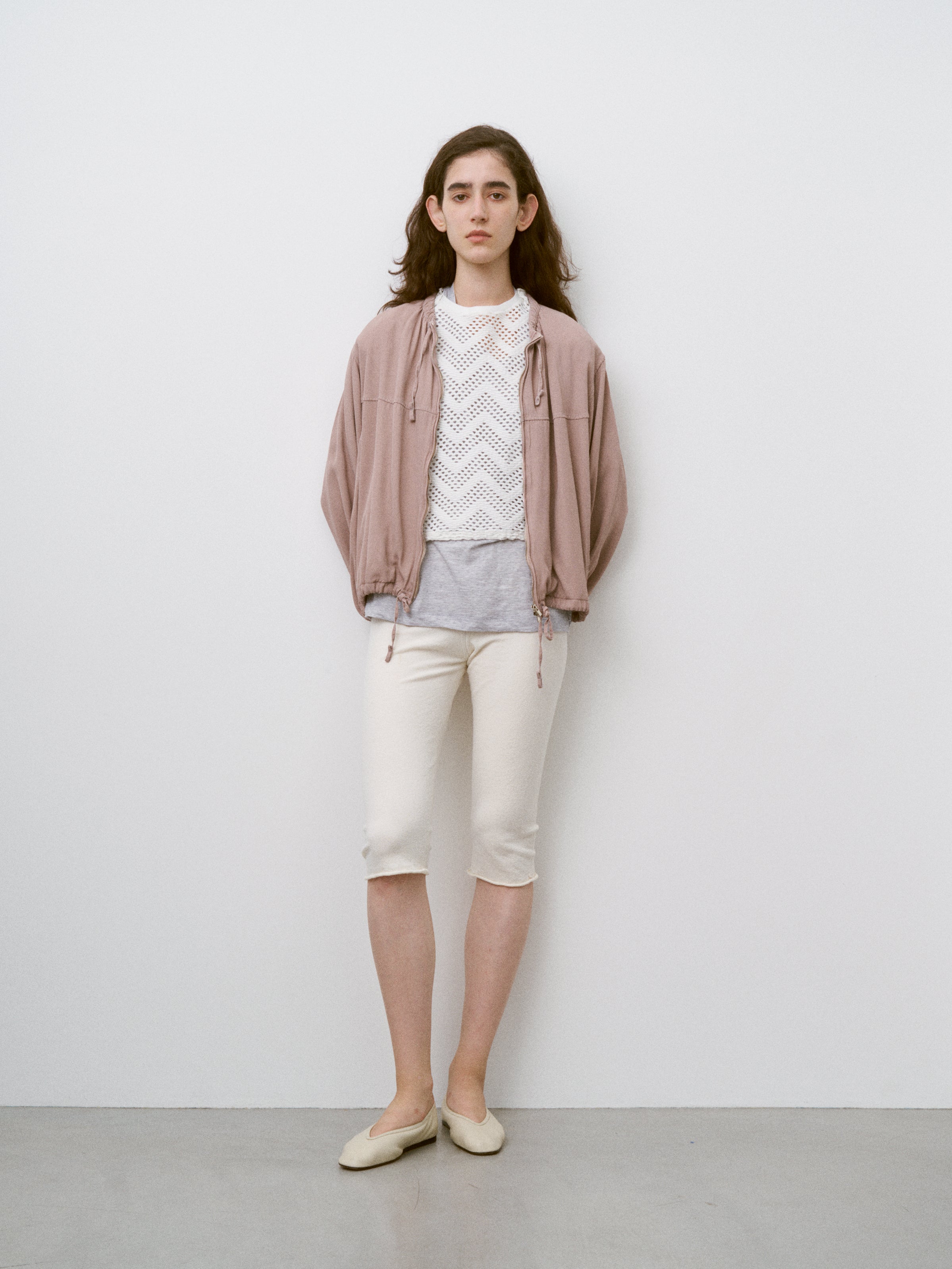 PATTERN MESH COTTON JERSEY RUFFLED SLEEVELESS TOP