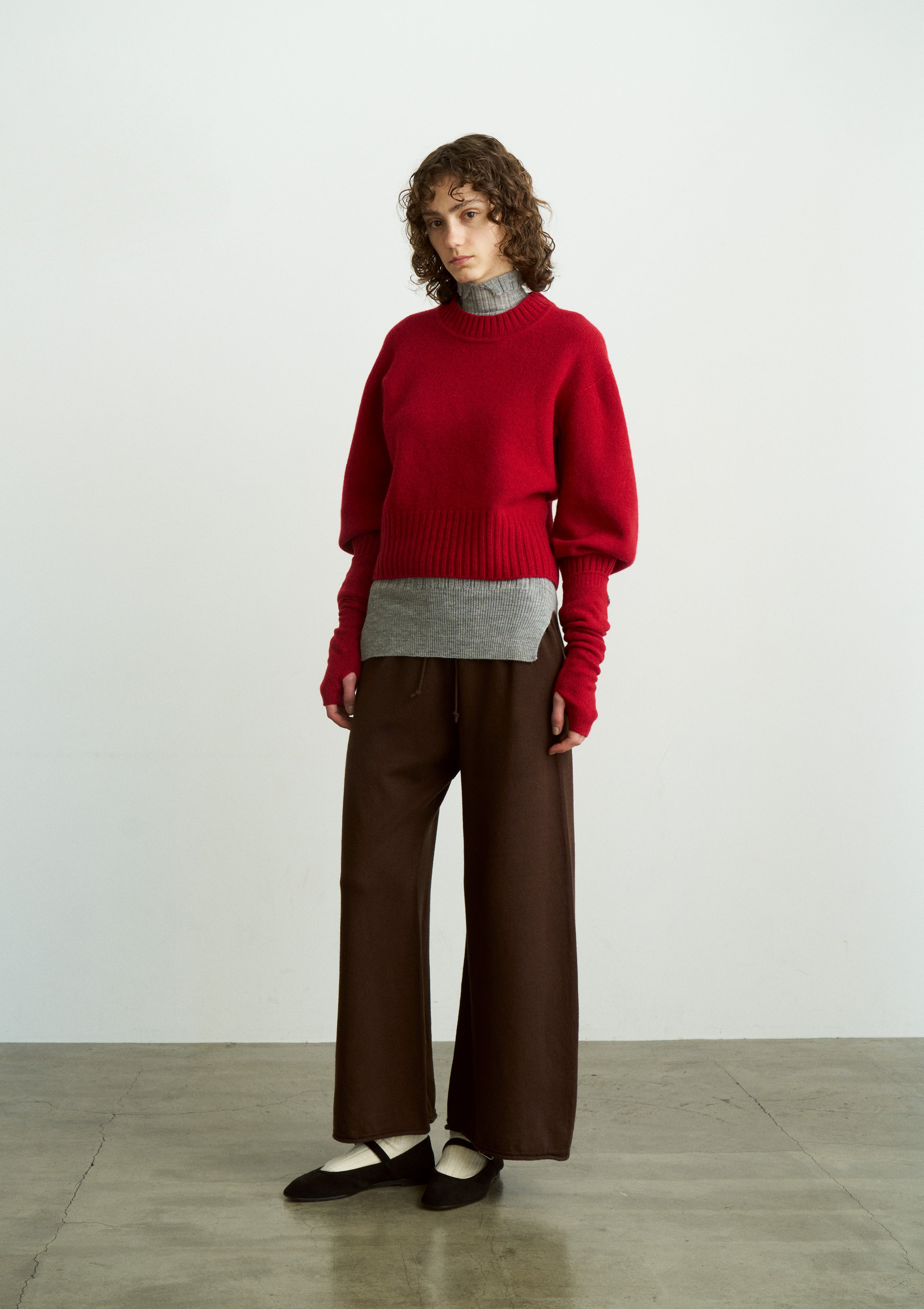 BRUSHED SILK COTTON WIDE STRAIGHT PANTS
