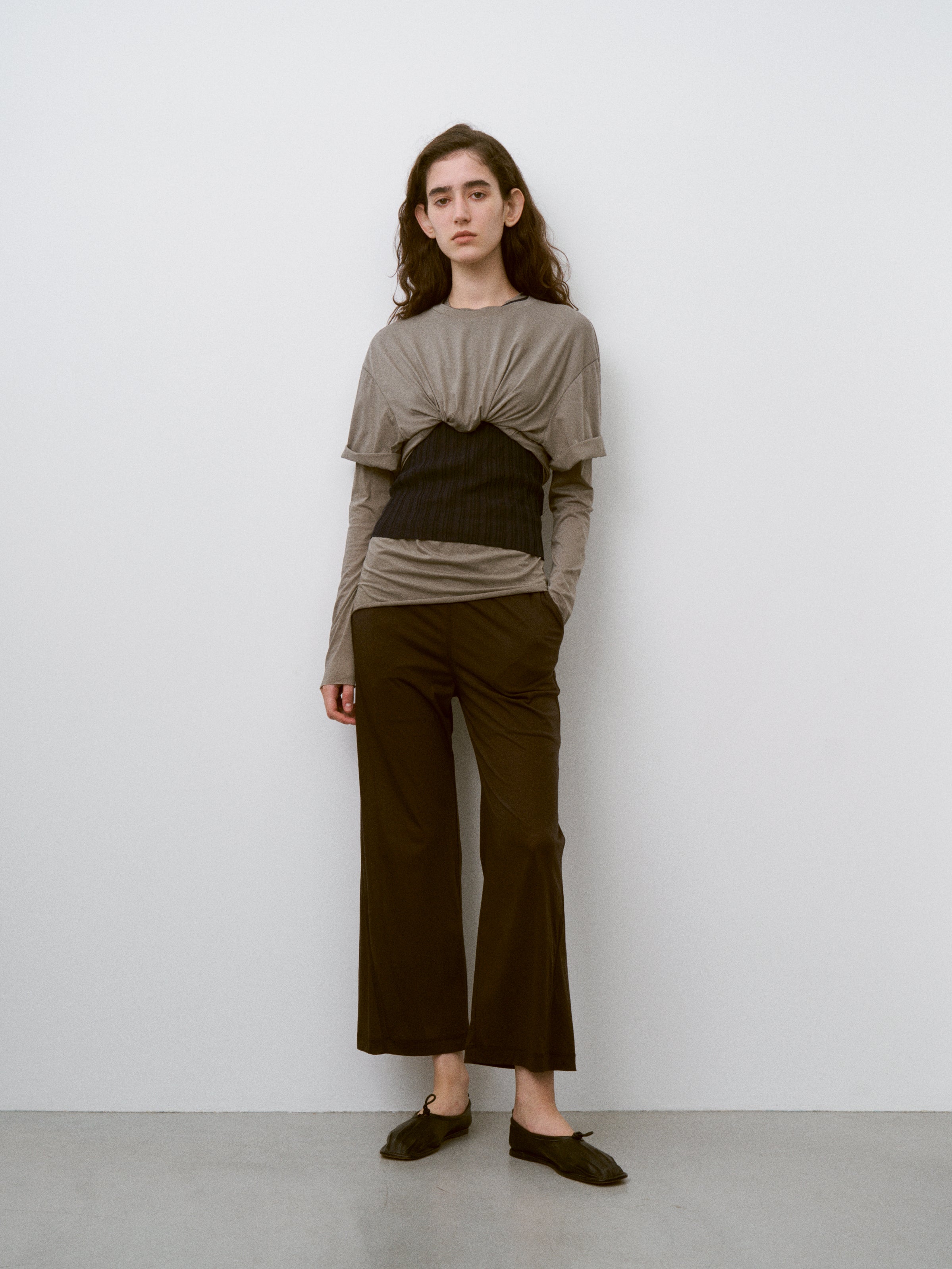TWISTED COTTON SHEER JERSEY LONG SLEEVE TEE