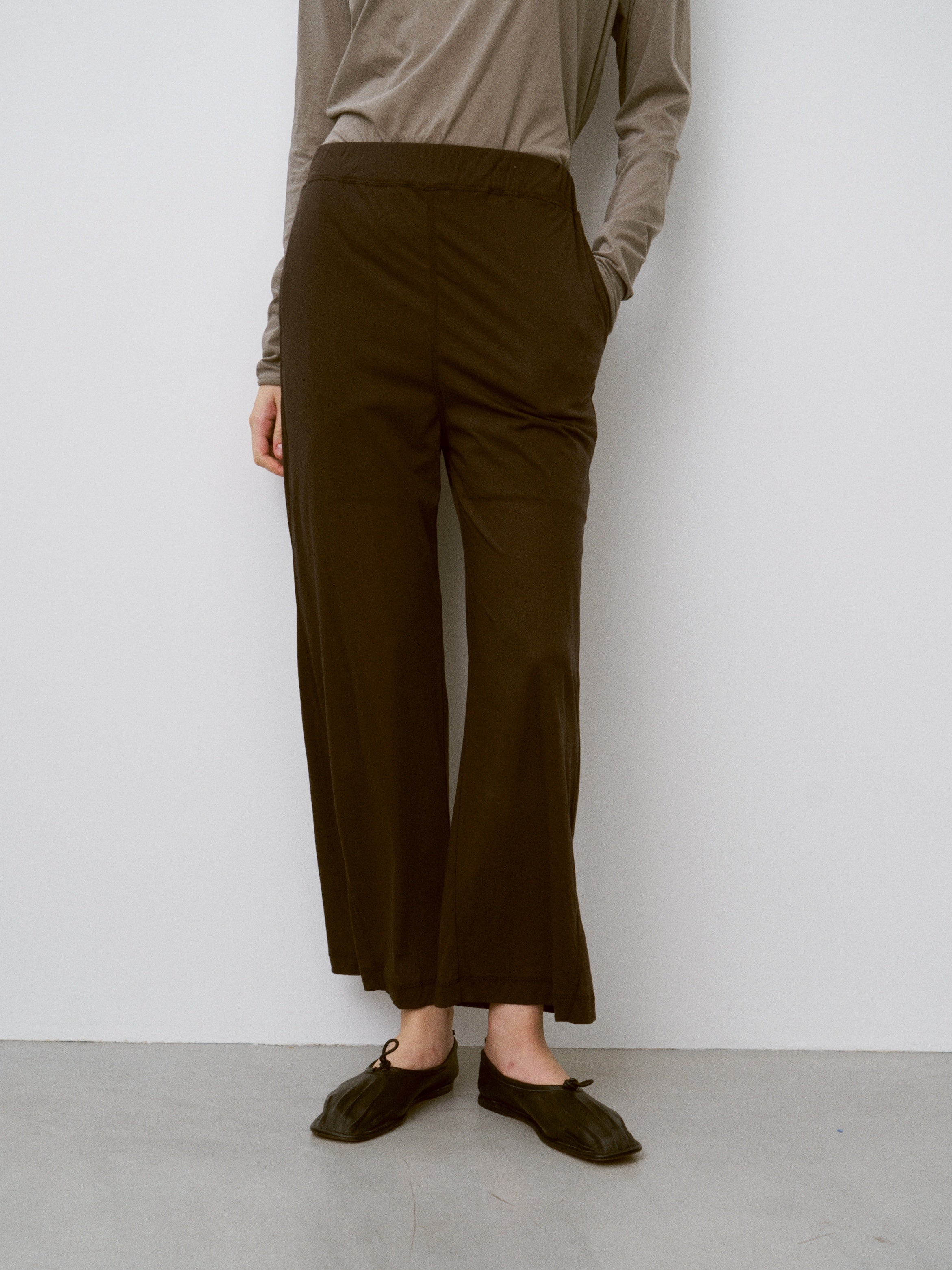 TWISTED COTTON SHEER JERSEY WIDE PANTS