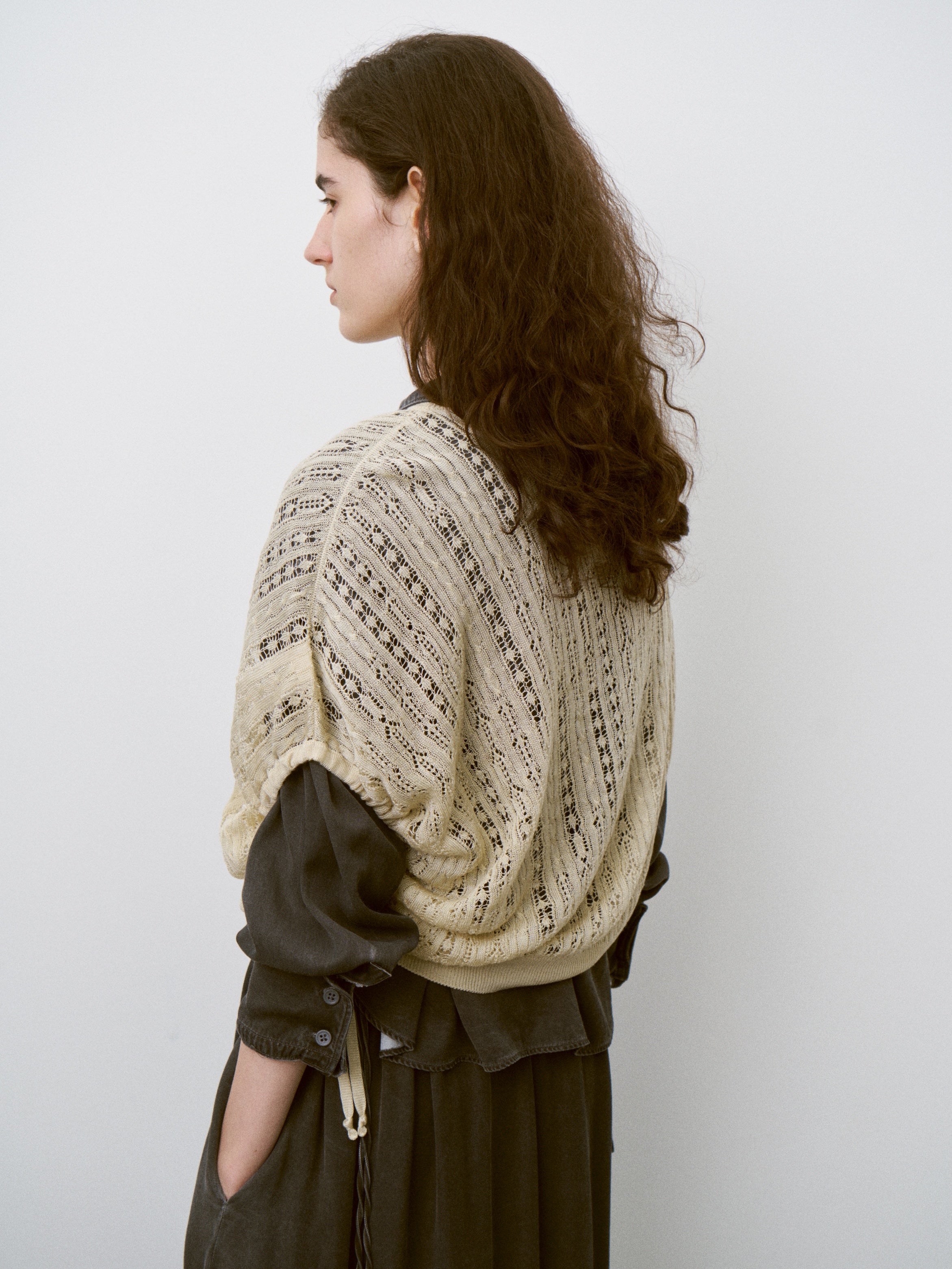 DRY TOUCH LYOCELL OPEN WORK CABLE-KNIT TOP