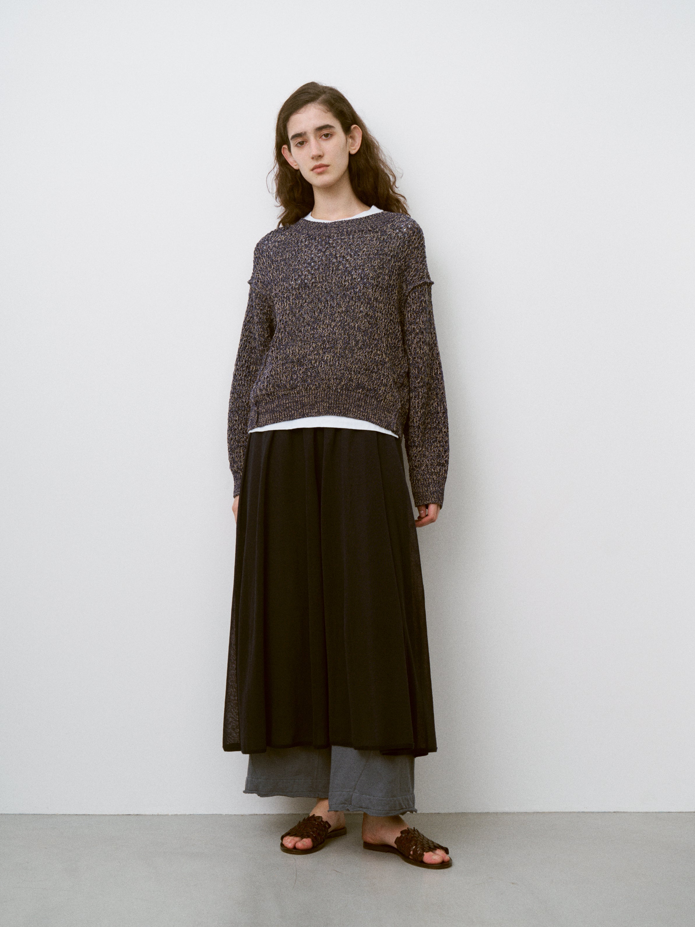 HIGH-TWISTED COTTON SHEER KNIT LAYERED SKIRT