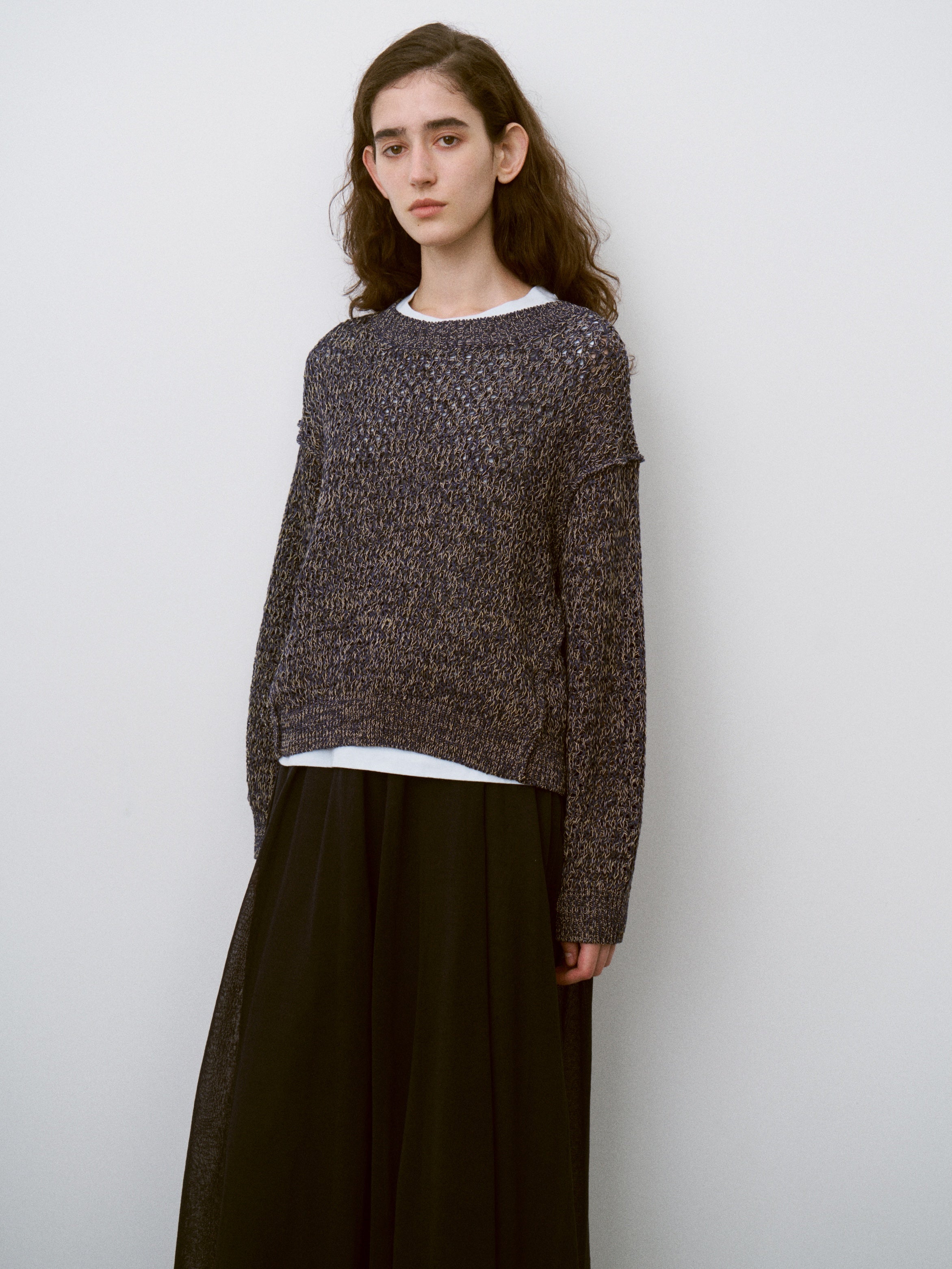 DOUBLE HONEYCOMB MESH-KNIT CREW-NECK P/O