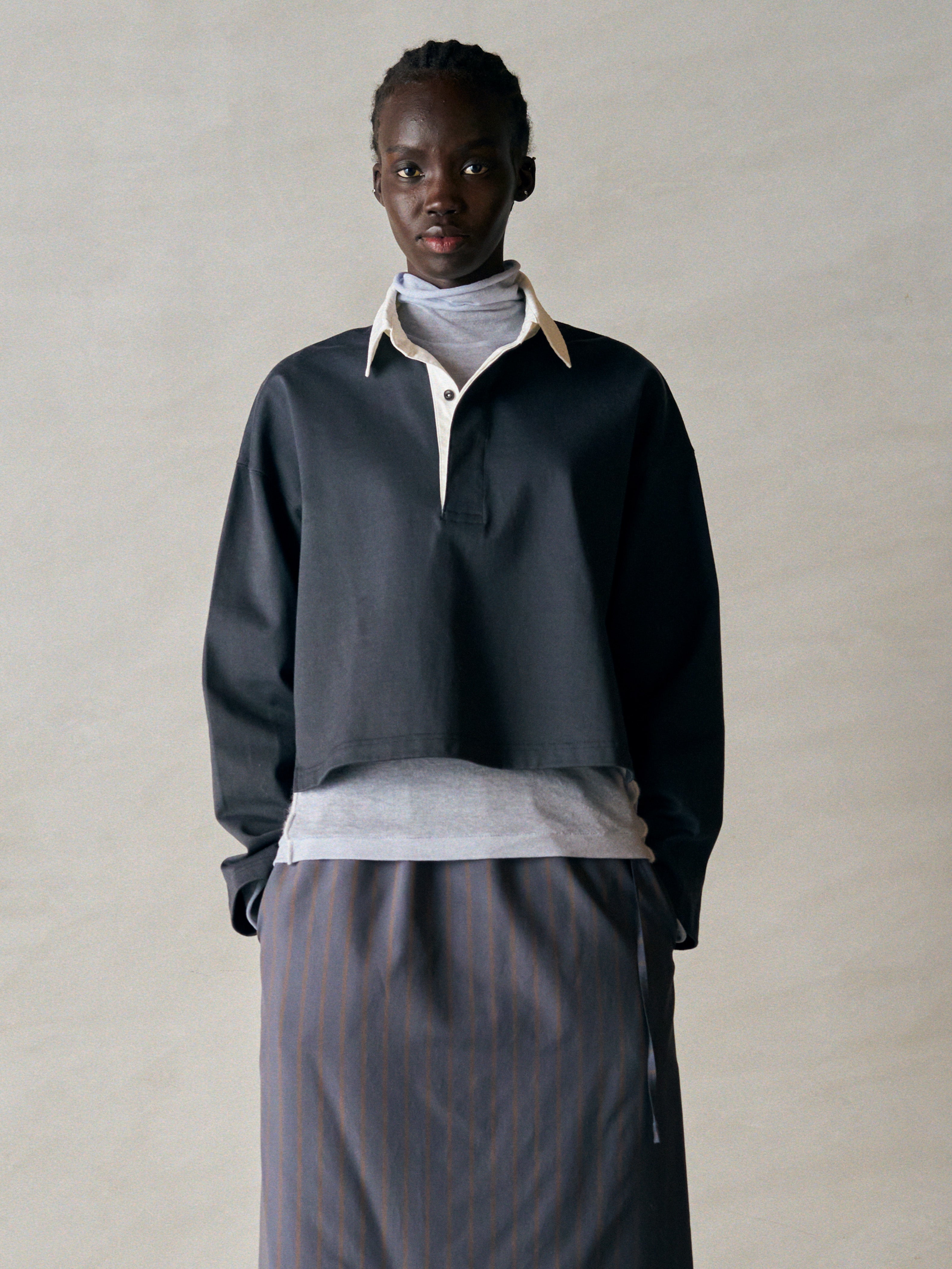 ORGANIC COTTON FIRM JERSEY CROPPED RUGBY SHIRT
