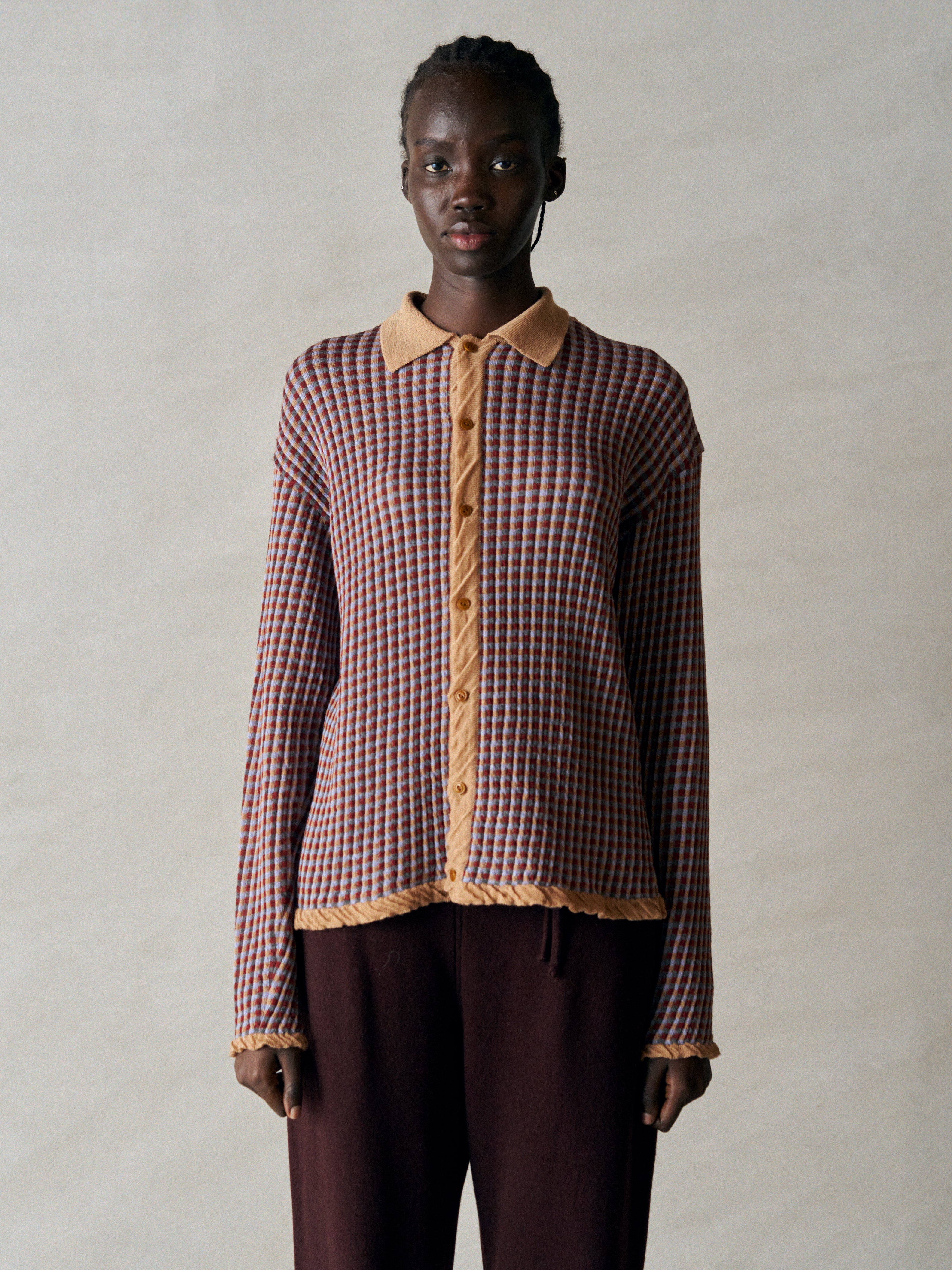 HIGH TWISTED WOOL JQ PATTERN KNIT SHIRTS