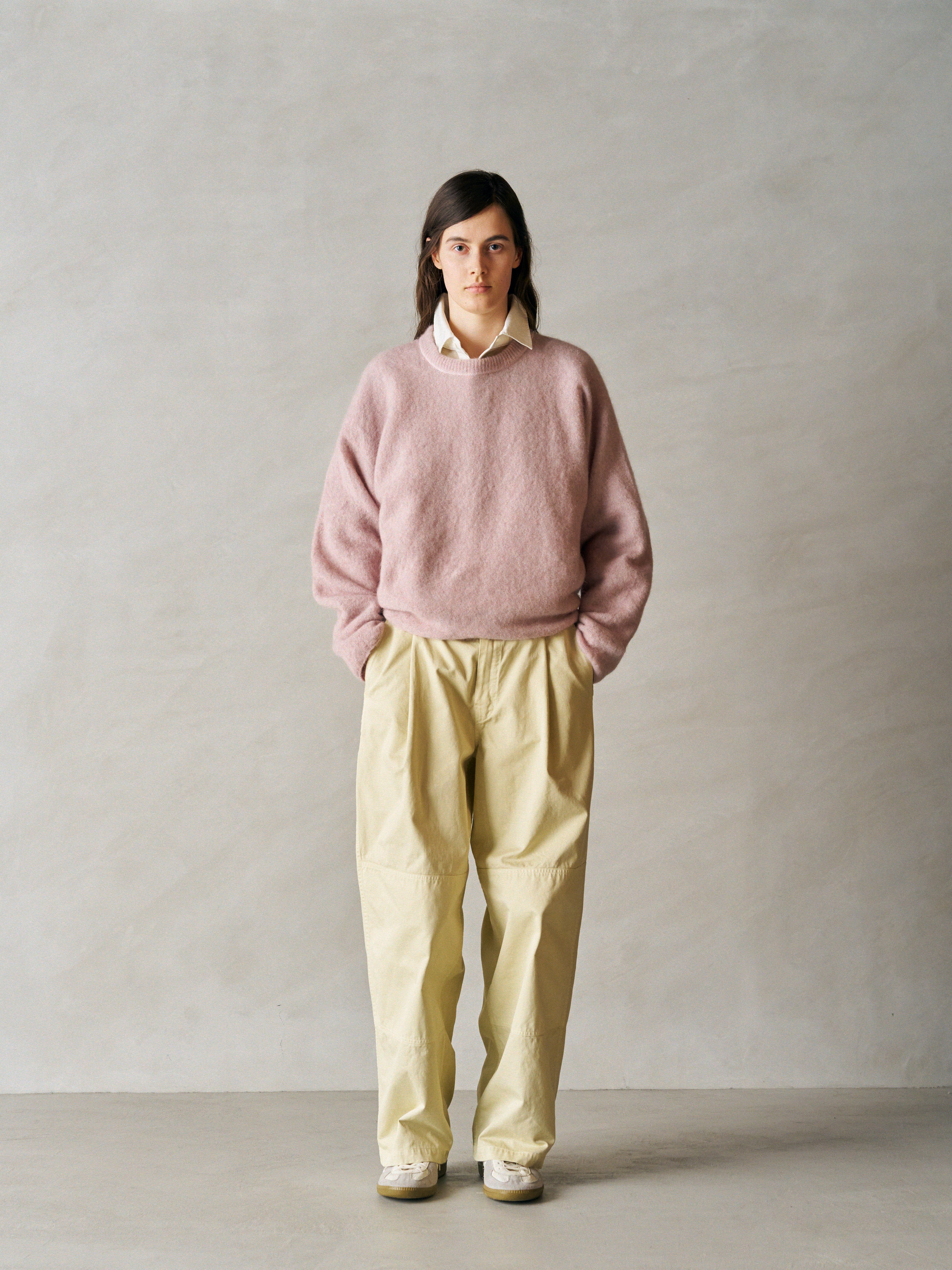 FINX COTTON × SLUB YARN MICRO BRUSHED SATIN DOUBLE KNEE PANTS