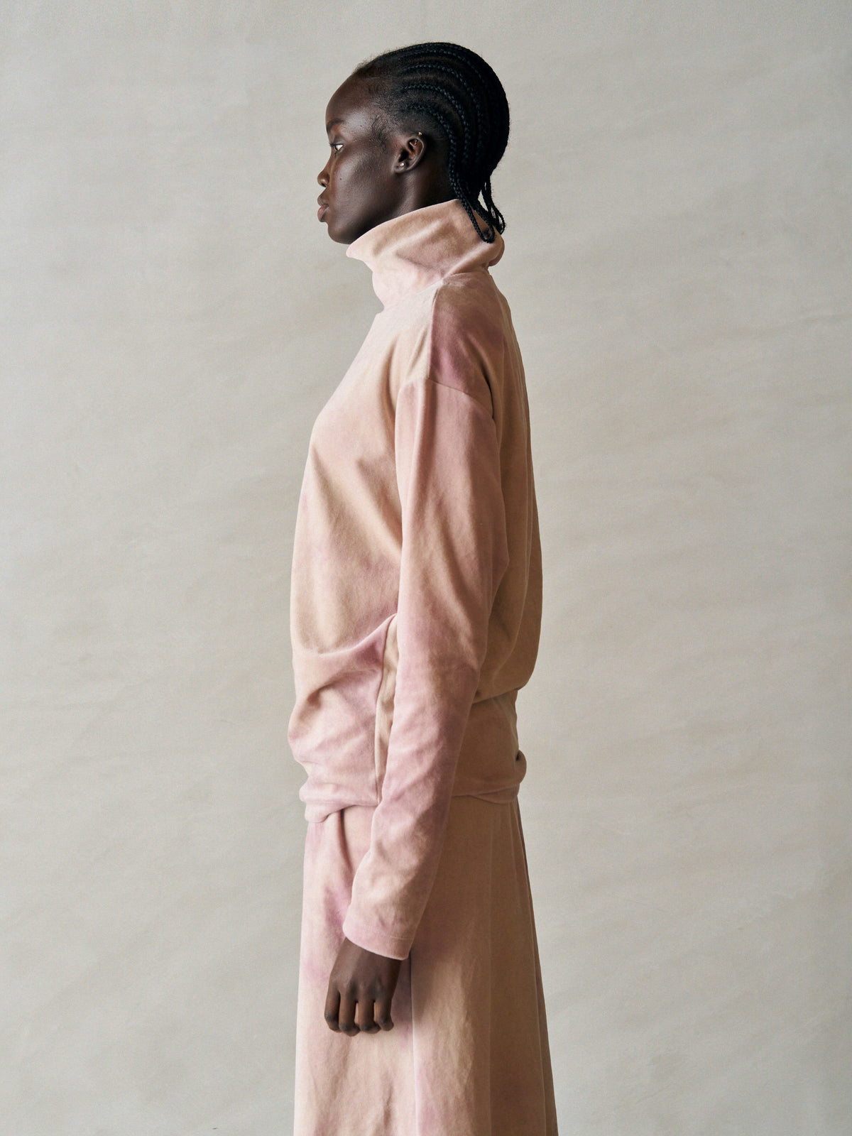 TIE-DYED COTTON VELOUR HIGH-NECK P/O
