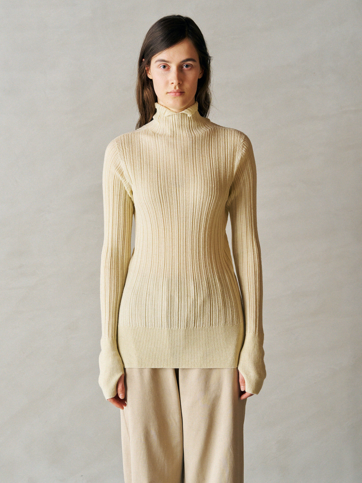 ROYAL BABY ALPACA RANDOM RIBBED-KNIT HIGH-NECK P/O