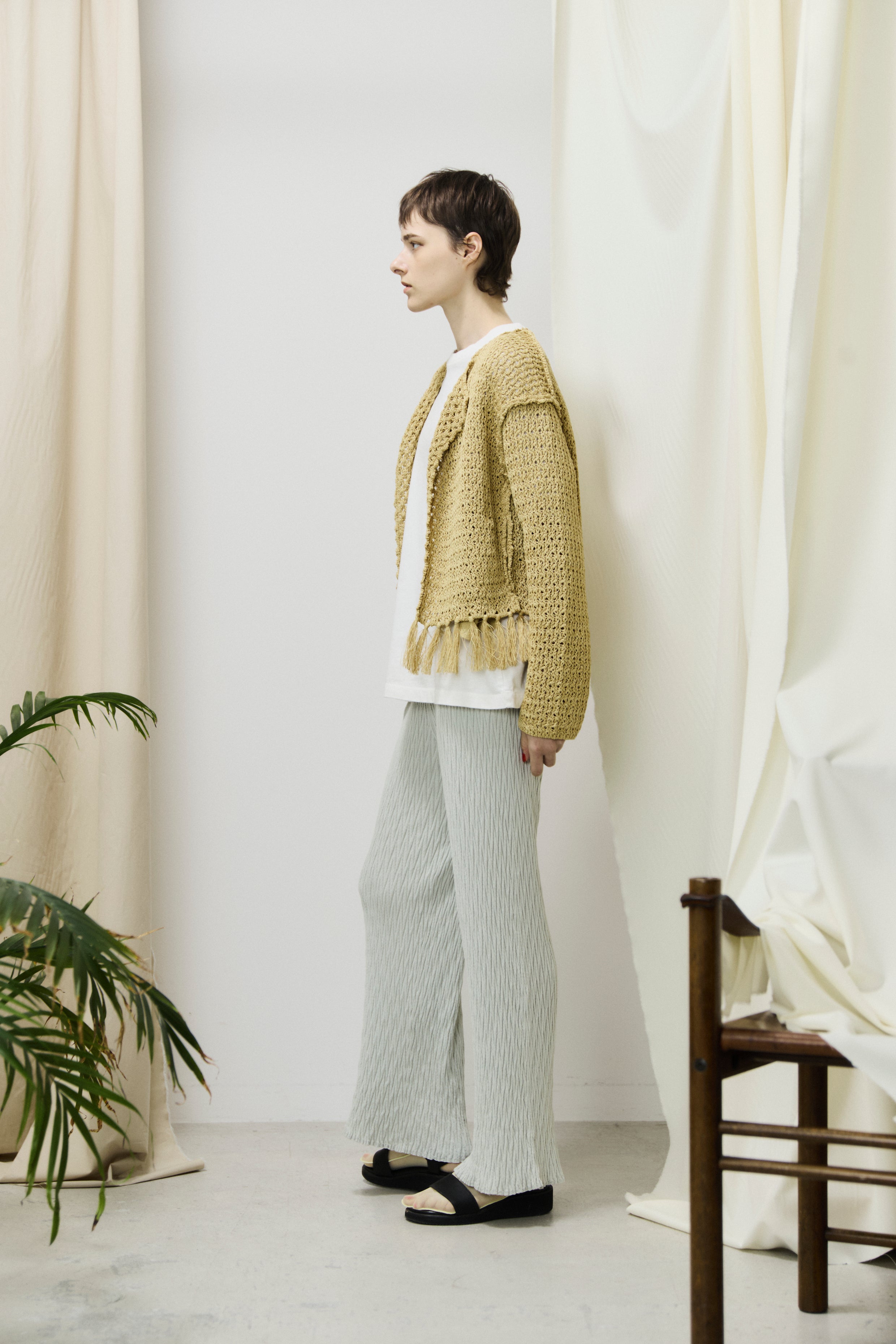 high twist cotton links-pattern ribbed-knit pants