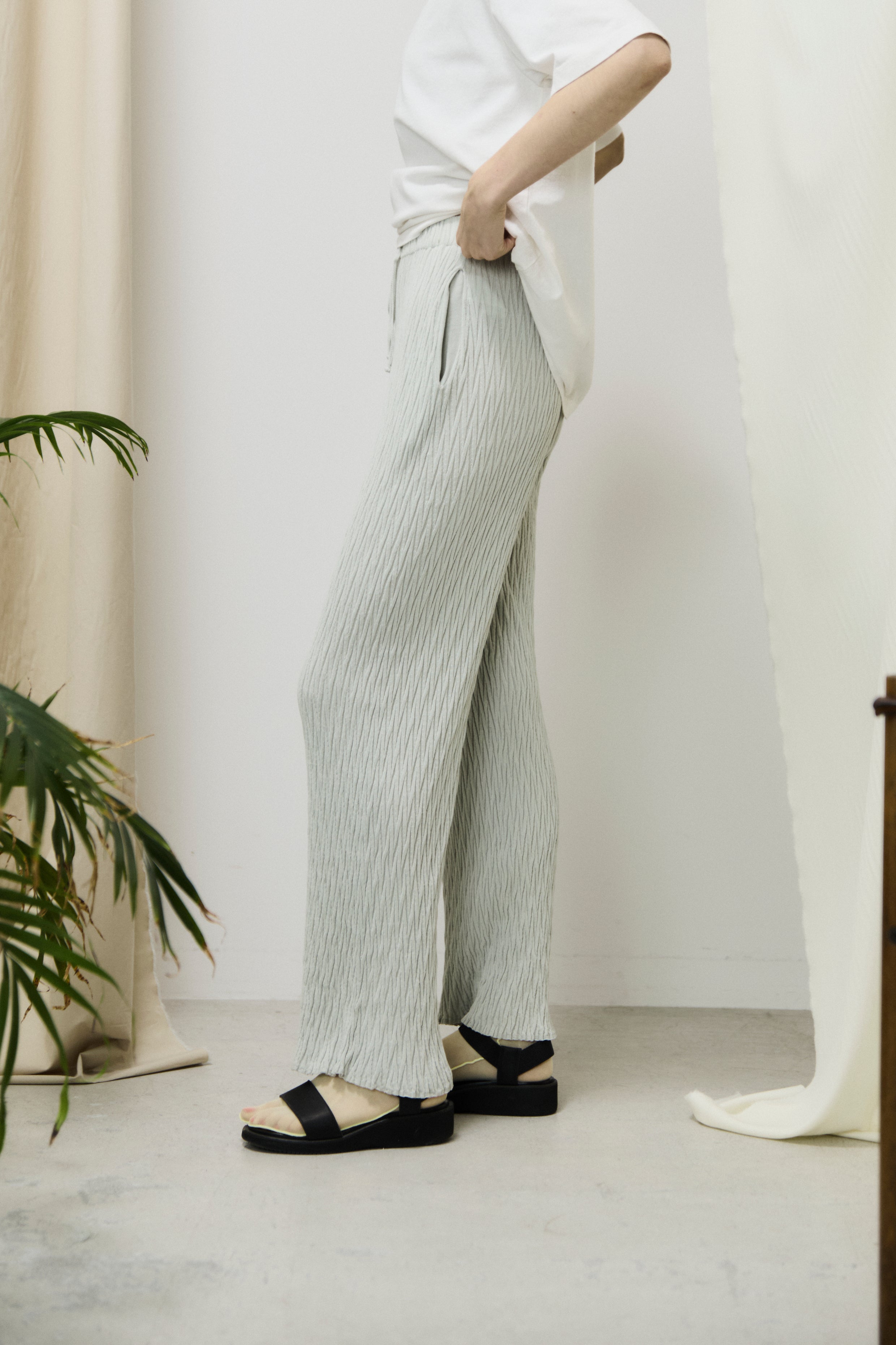 high twist cotton links-pattern ribbed-knit pants