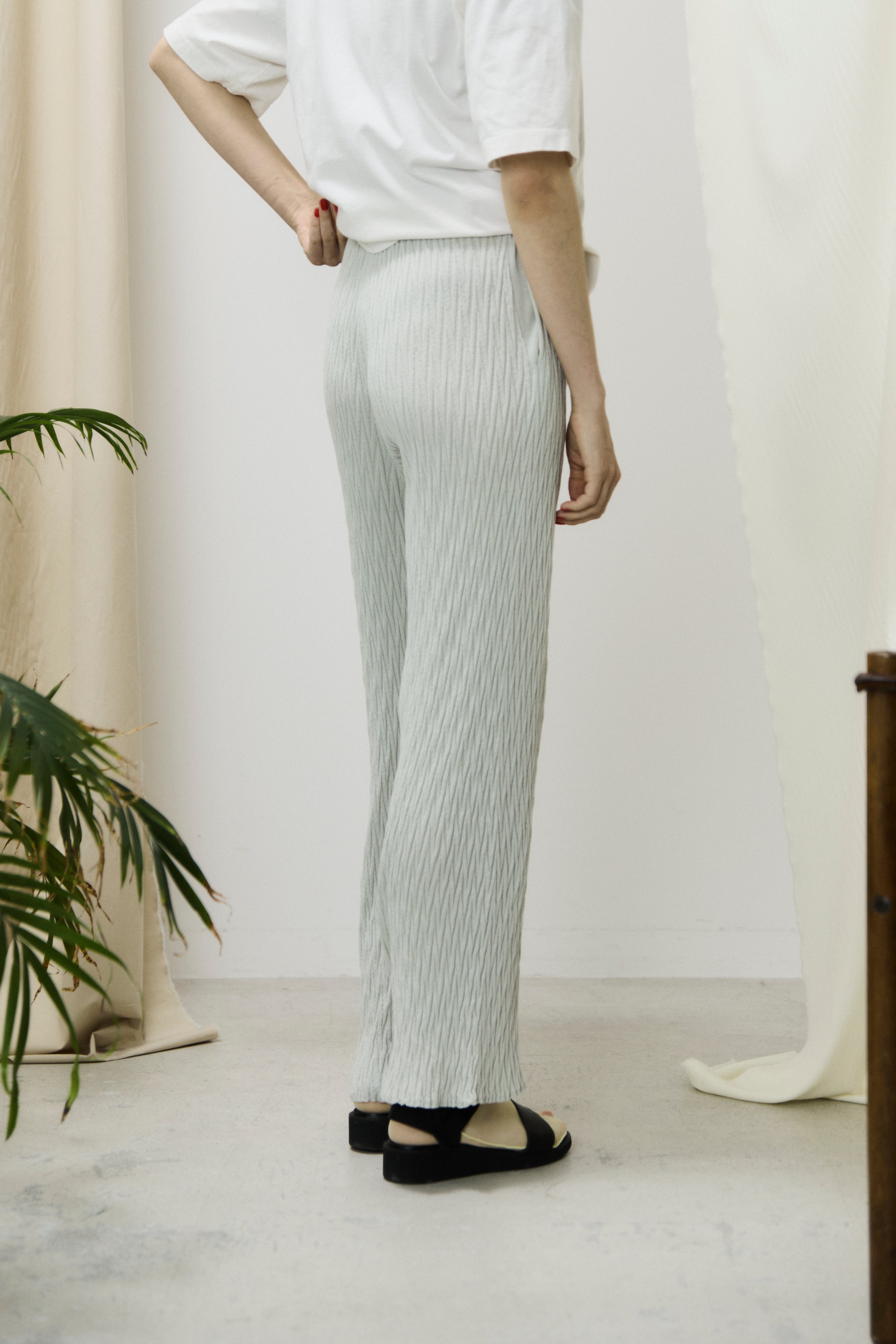 high twist cotton links-pattern ribbed-knit pants
