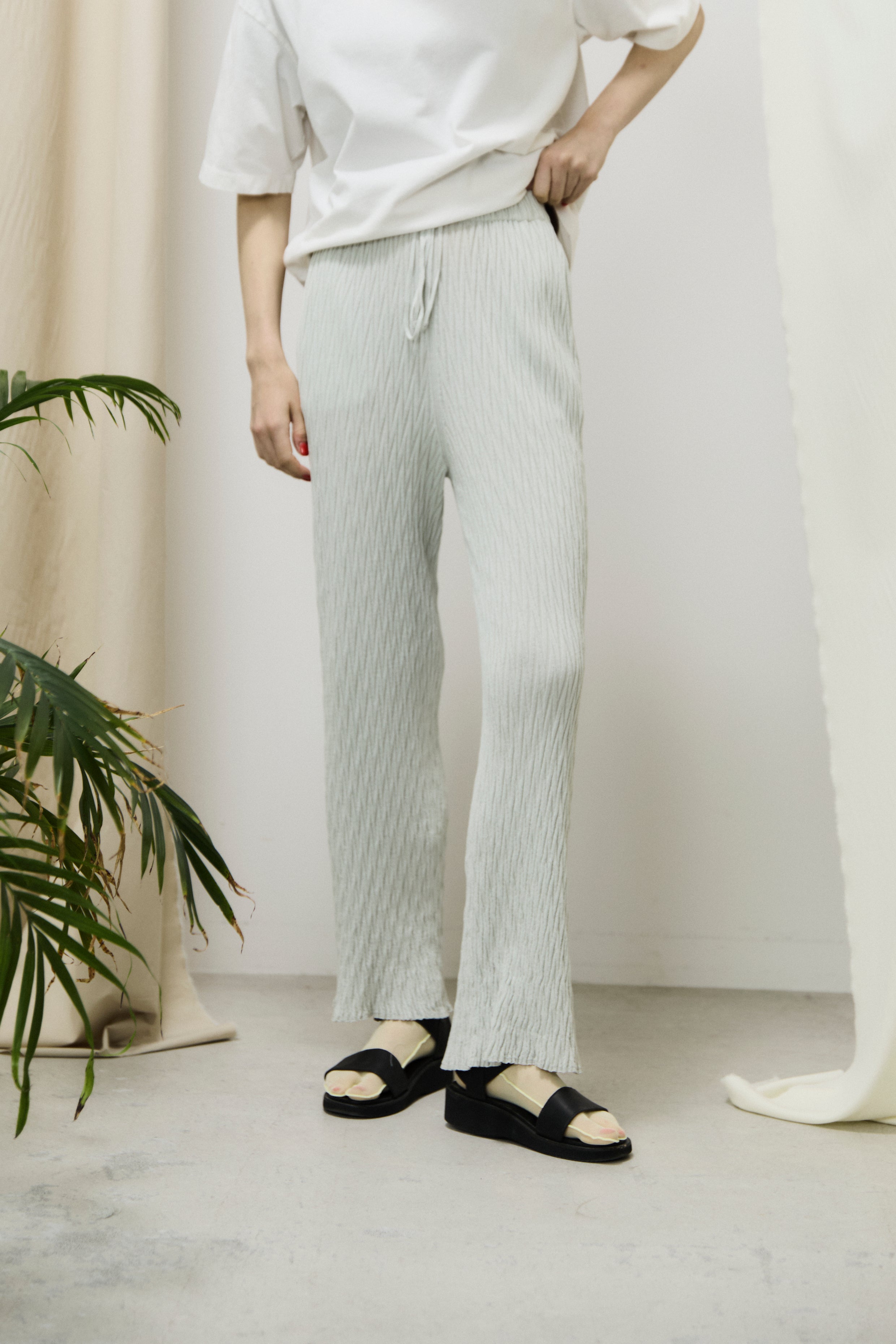 high twist cotton links-pattern ribbed-knit pants