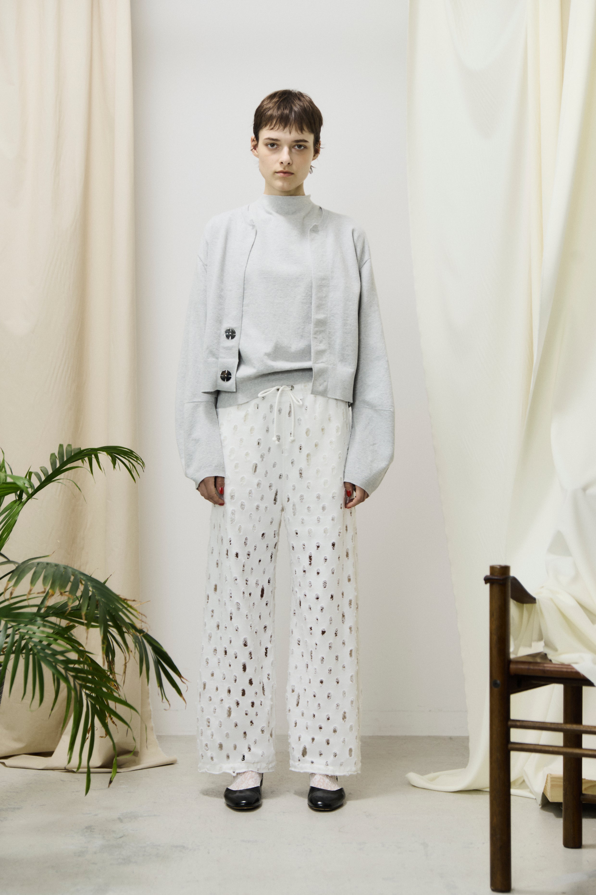 ripped-mesh cotton terry wide-leg sweatpants