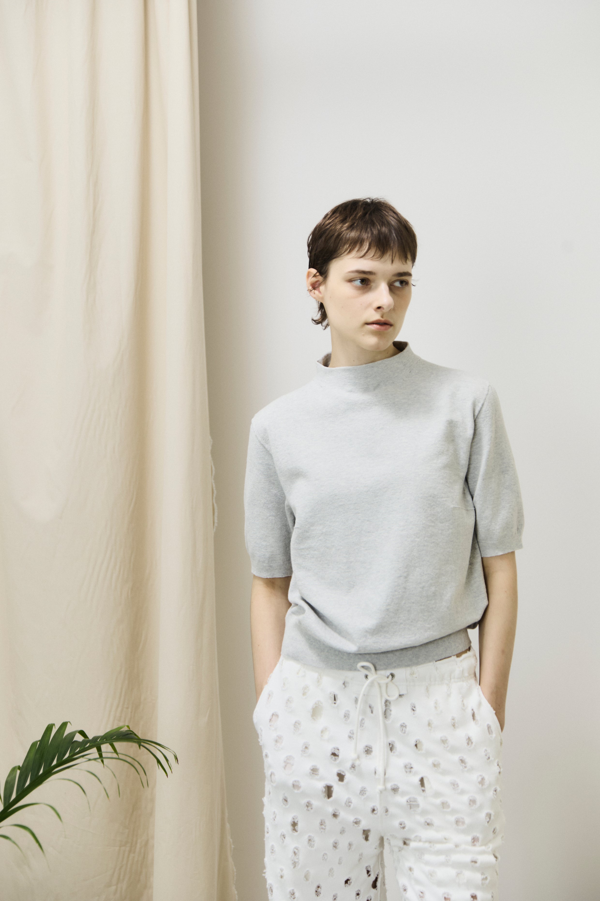 stretch organic cotton bottle-neck sweater