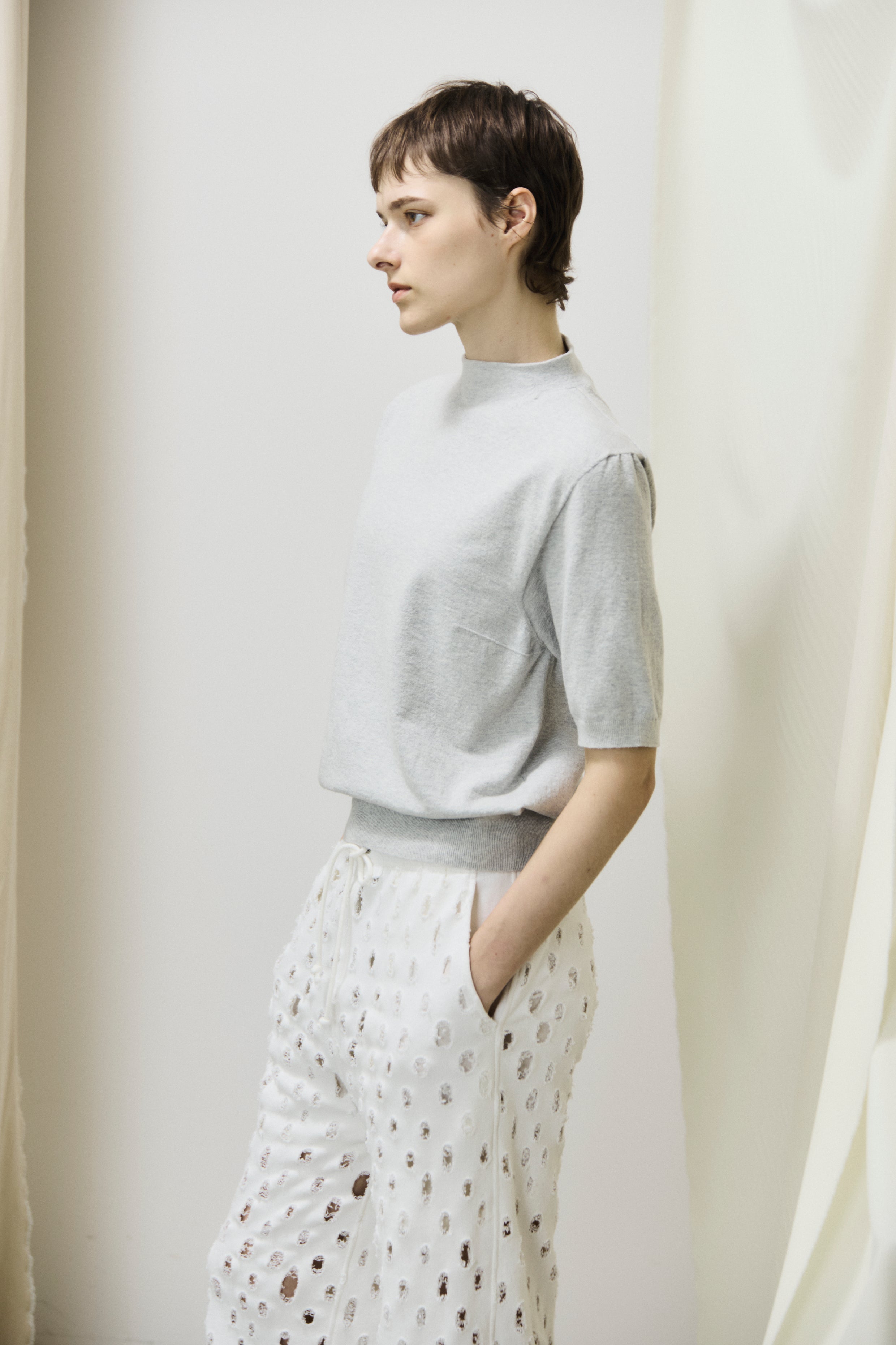 stretch organic cotton bottle-neck sweater