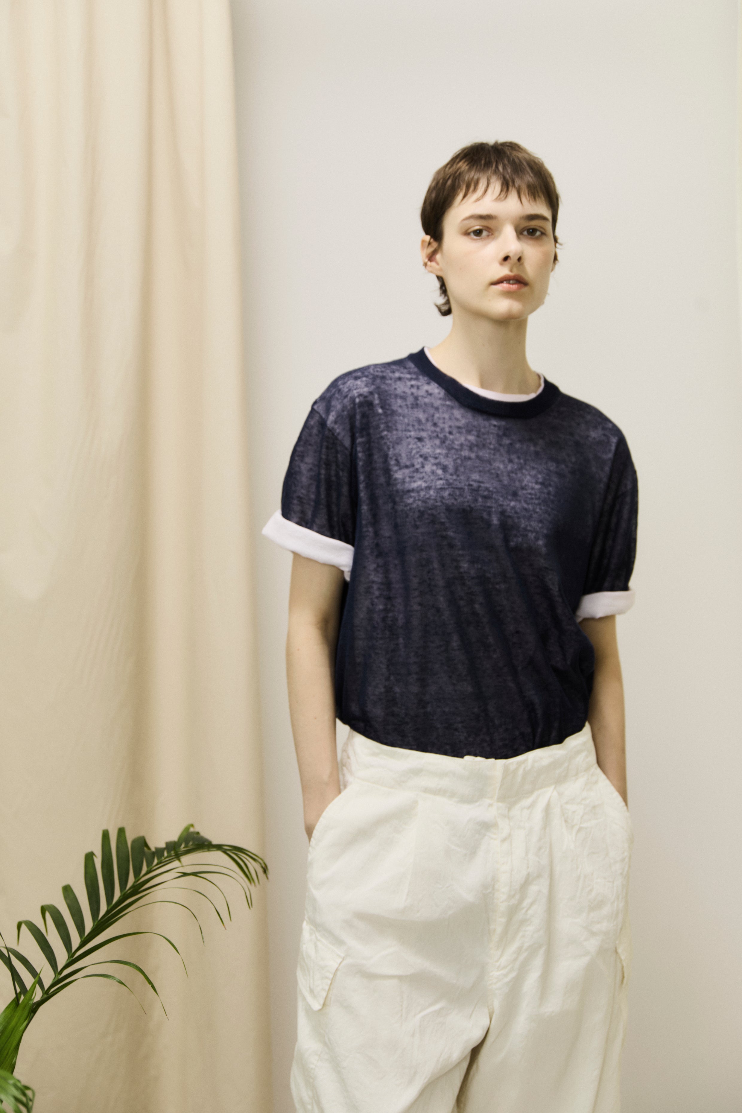 high-count linen oversized knit-Tee