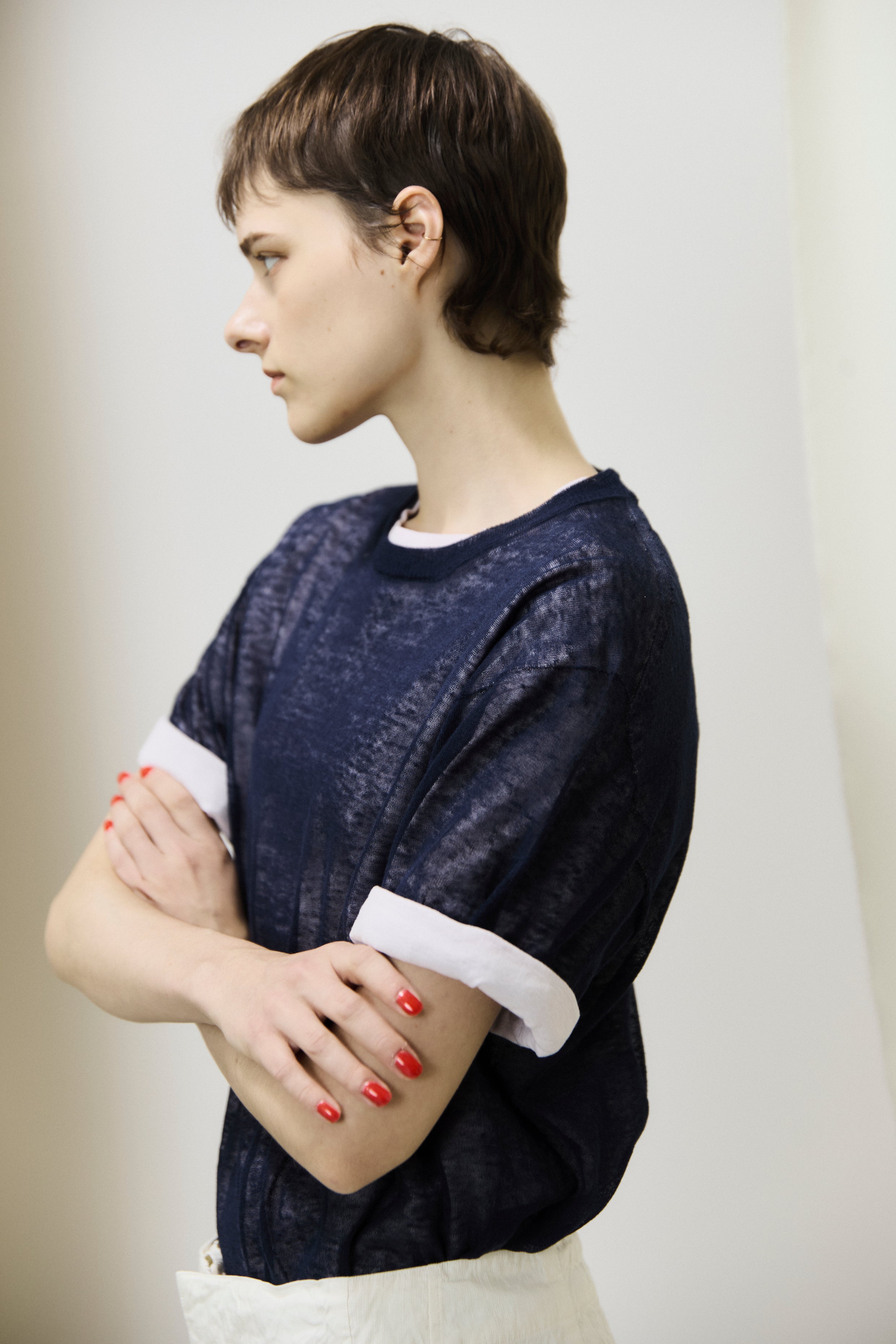 high-count linen oversized knit-Tee